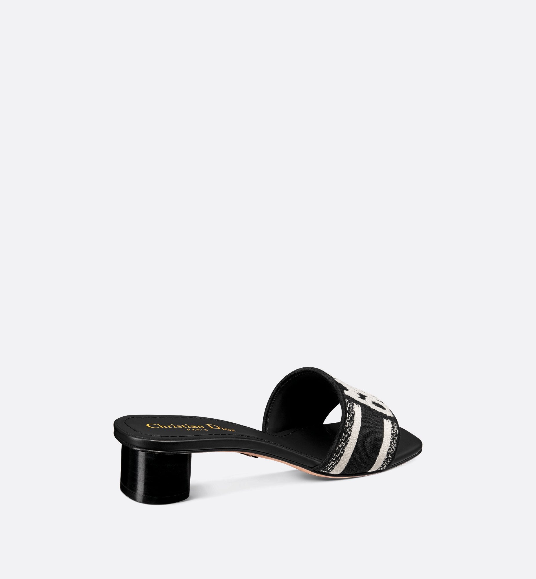 Dway Heeled Slide Black And White Embroidered Cotton