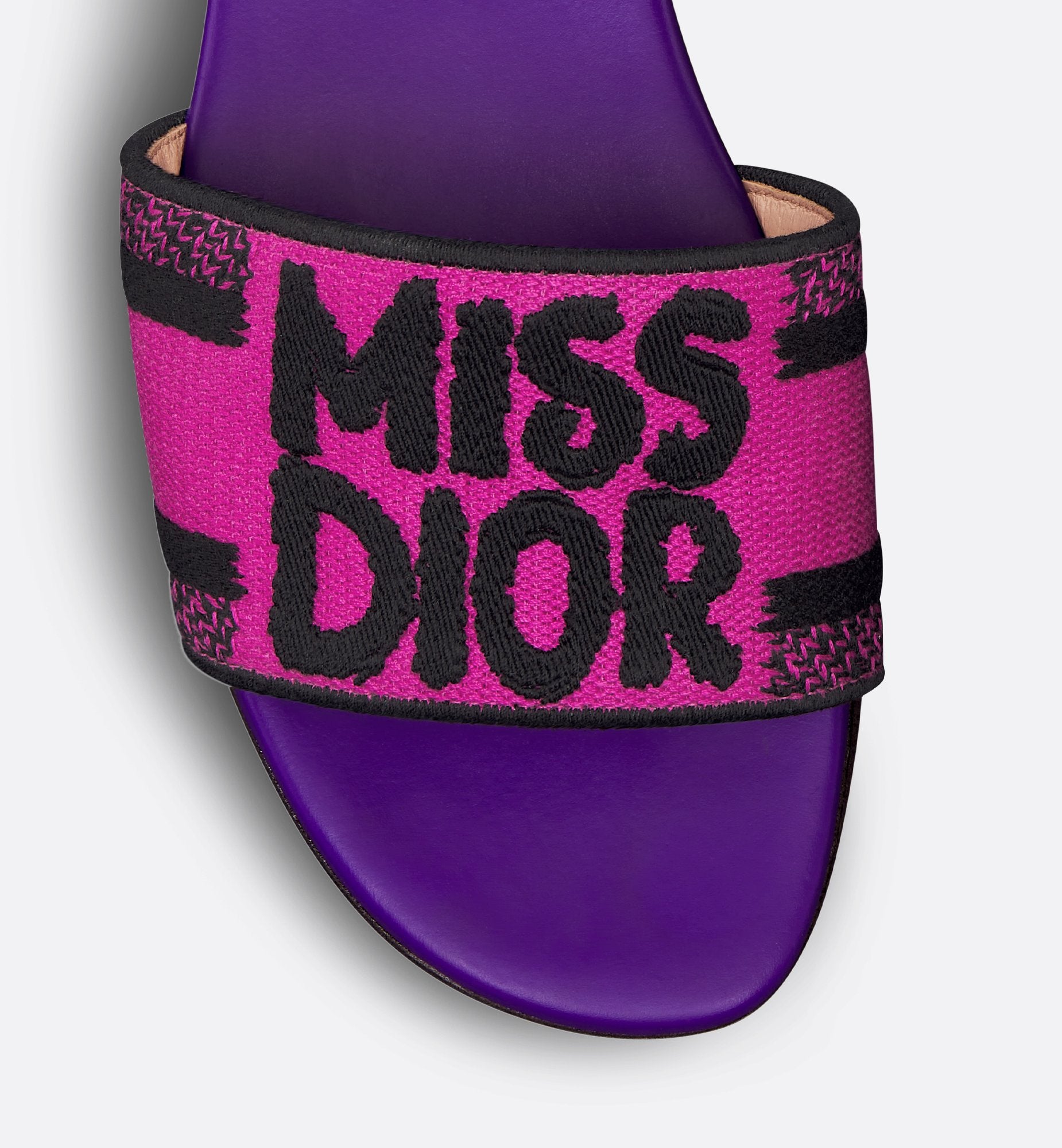 Dway Slide Fuchsia And Black Embroidered Cotton