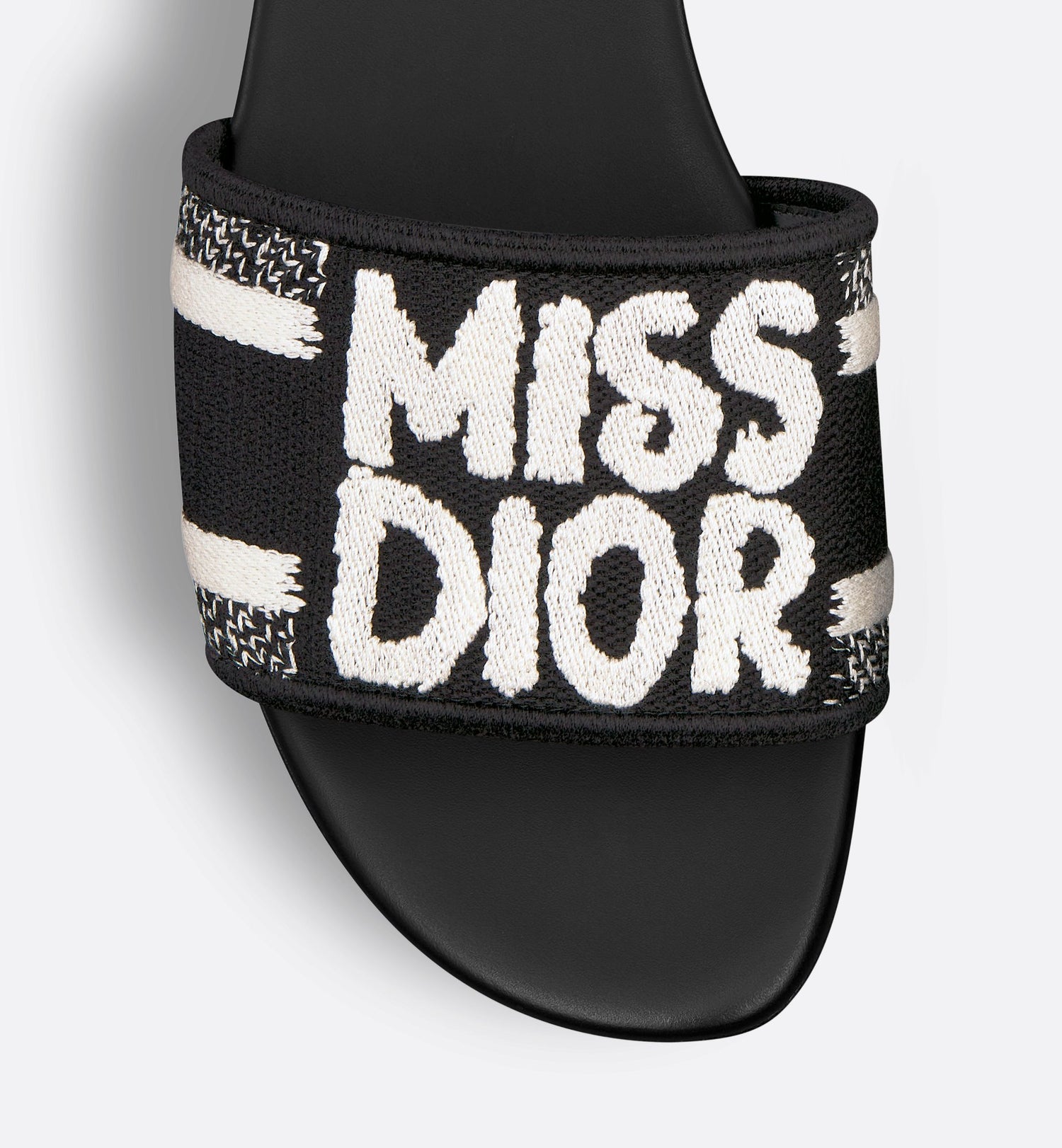 Dway Slide Black And White Embroidered Cotton