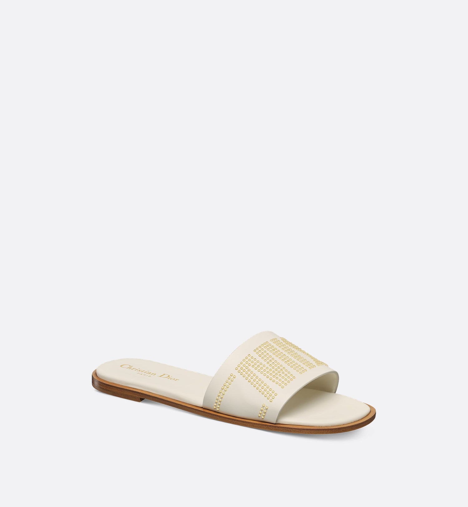 Dway Slide White Calfskin And Gold Finish Studs