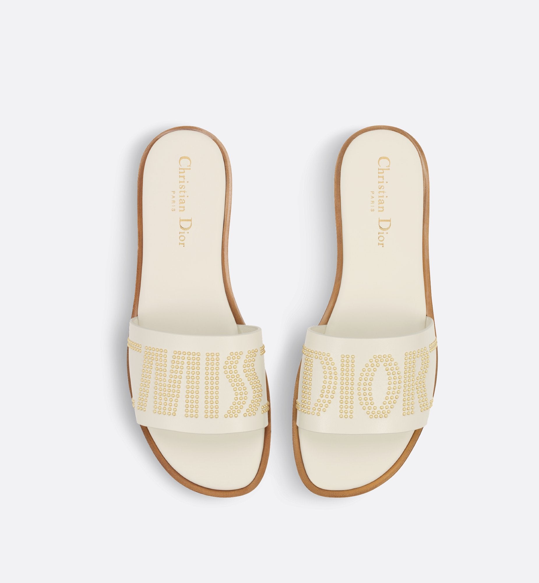 Dway Slide White Calfskin And Gold Finish Studs