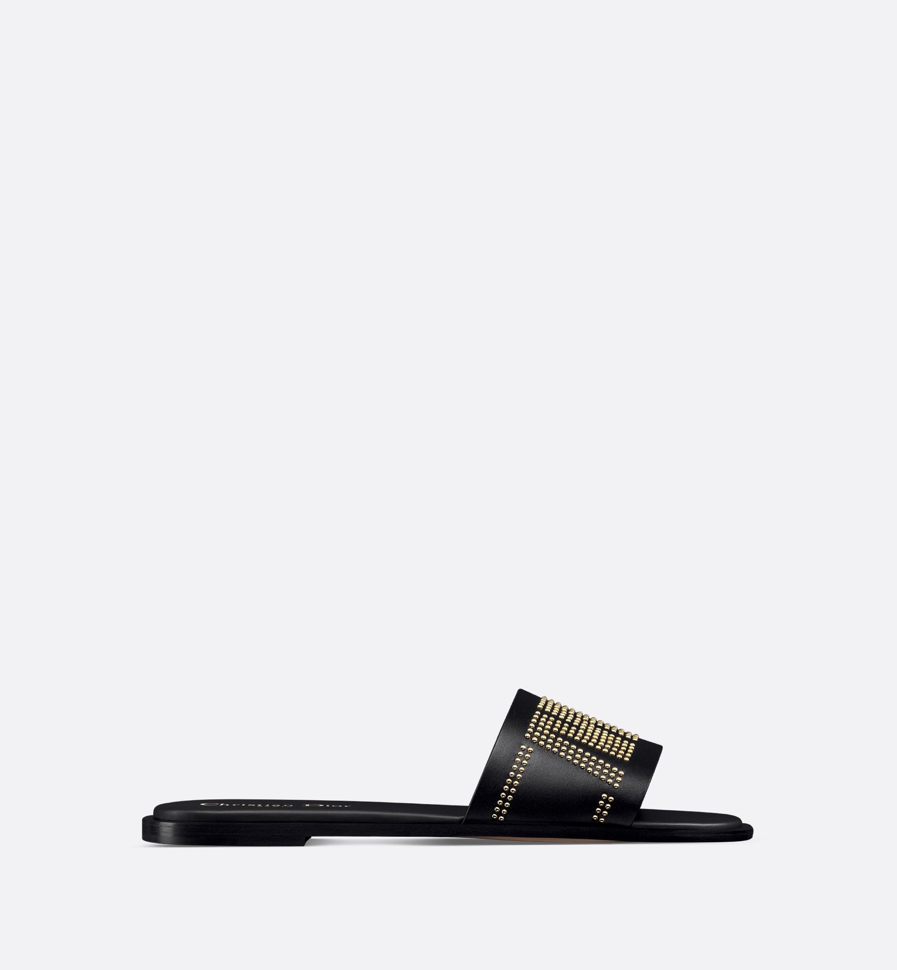 Dway Slide Black Calfskin And Gold-Finish Studs