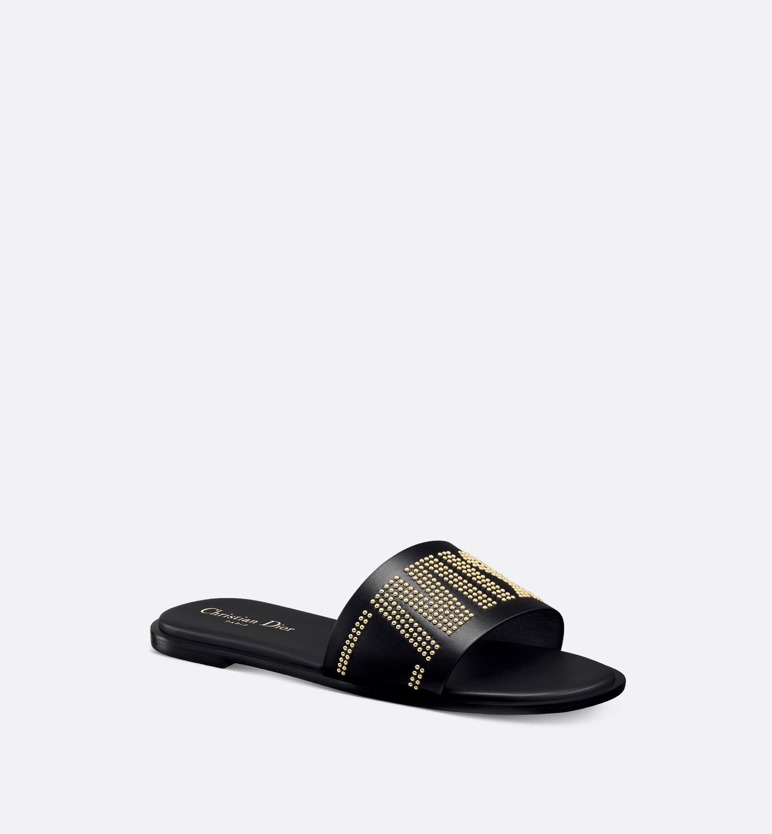 Dway Slide Black Calfskin And Gold-Finish Studs