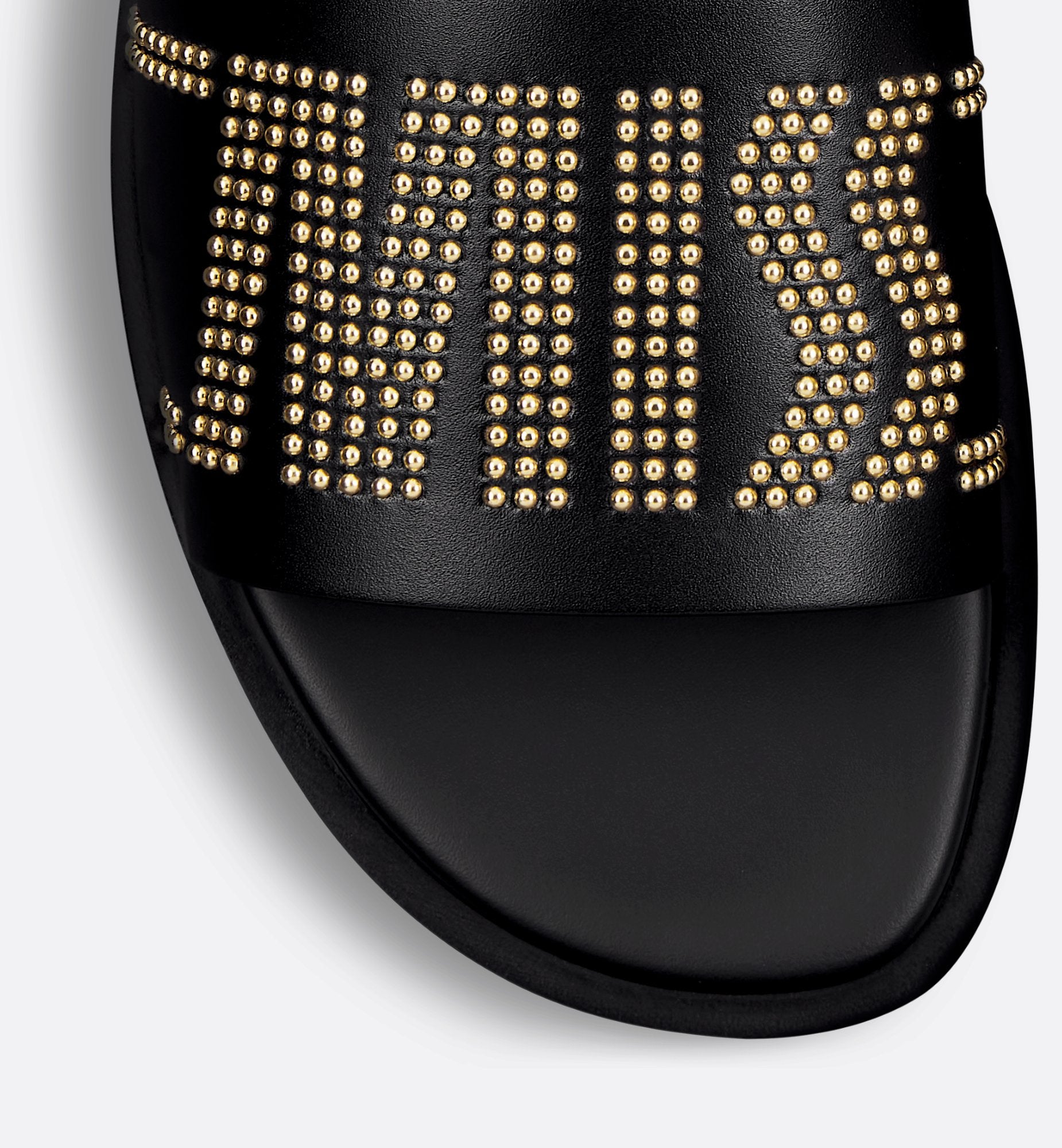 Dway Slide Black Calfskin And Gold-Finish Studs