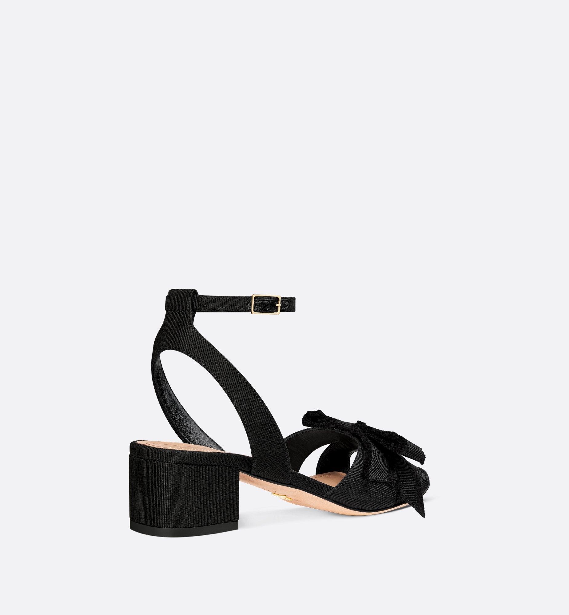 Adiorable Heeled Sandal Black Fringed Grosgrain