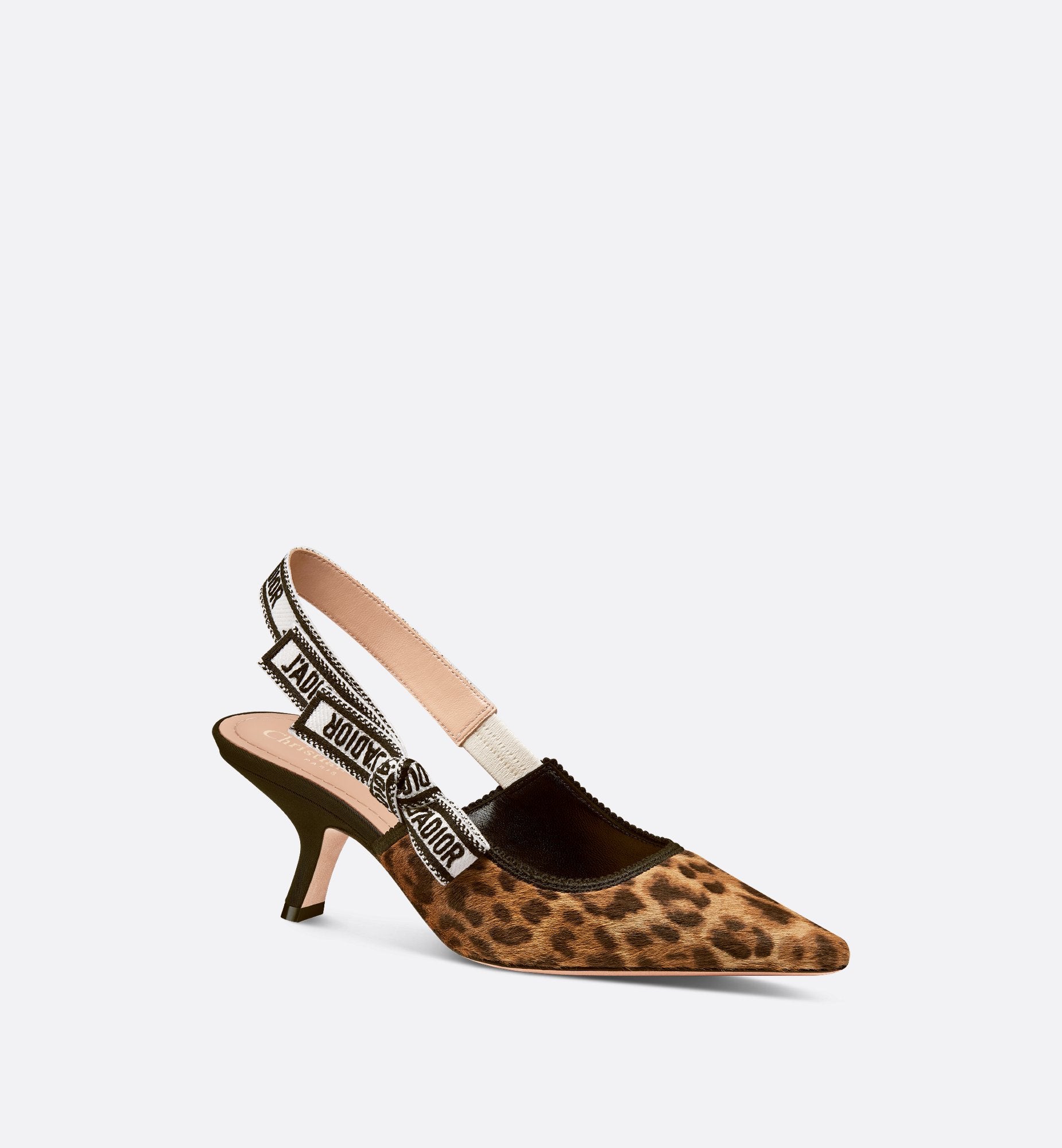 JAdior Slingback Pump Camel Pony Hair Calfskin With Brown Leopard Motif