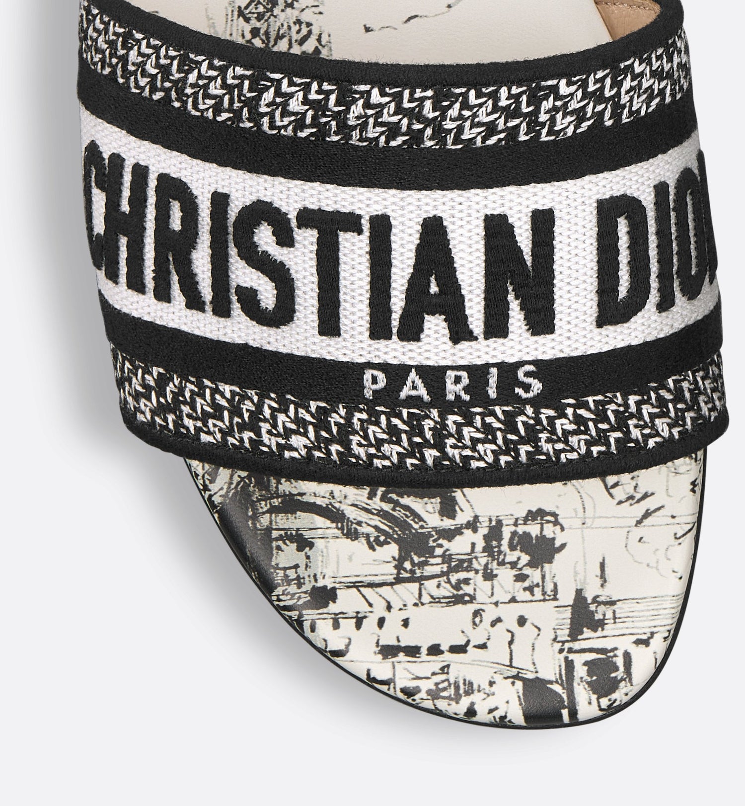 Dway Slide Cotton Embroidered With White And Black Paris Motif