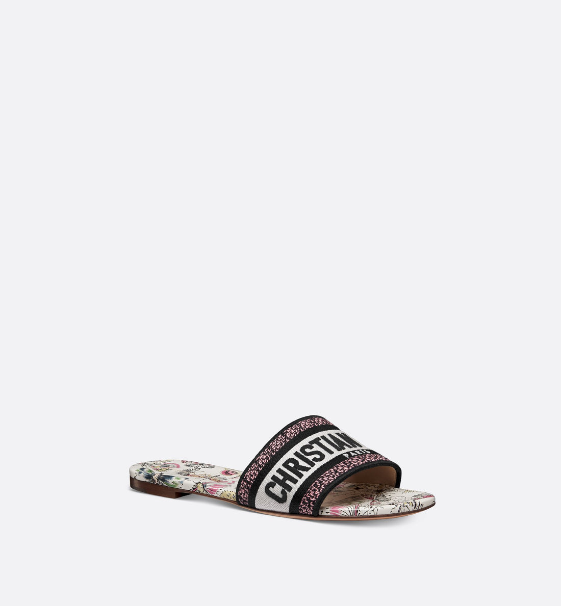 Dway Slide White Cotton Embroidered With Multicolor Libellule Camouflage Motif