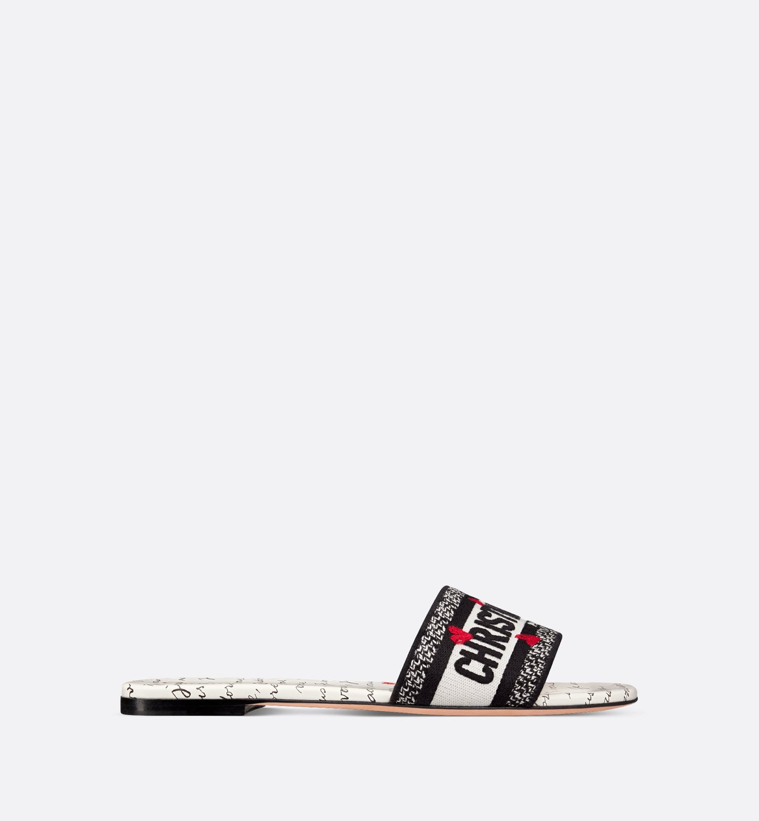 Dioramour Dway Slide Black And White Embroidered Cotton With Black And Red Je Vous Adore Motif