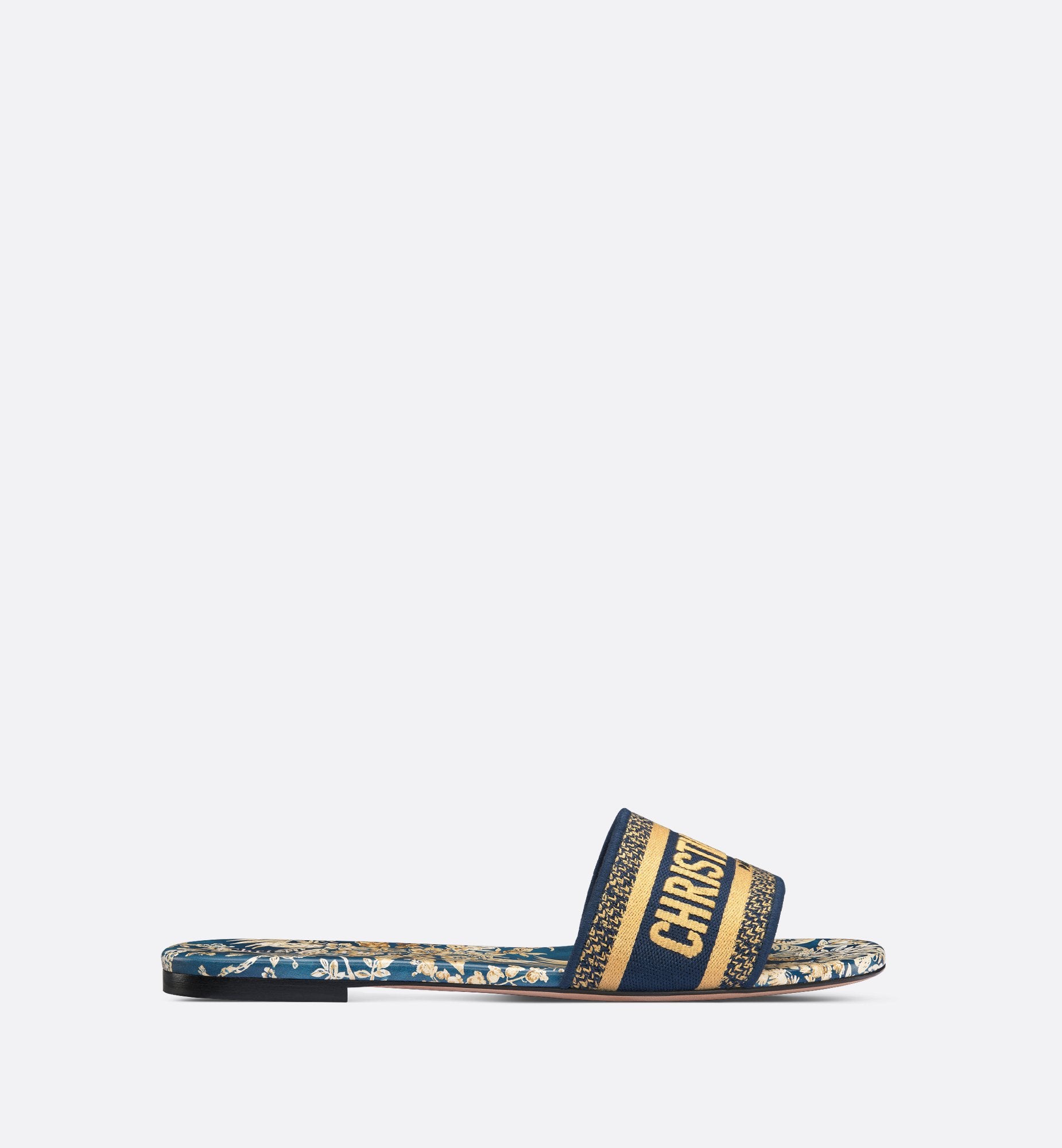 Dway Slide Navy Blue And Beige Embroidered Cotton And Dior Idylle Motif