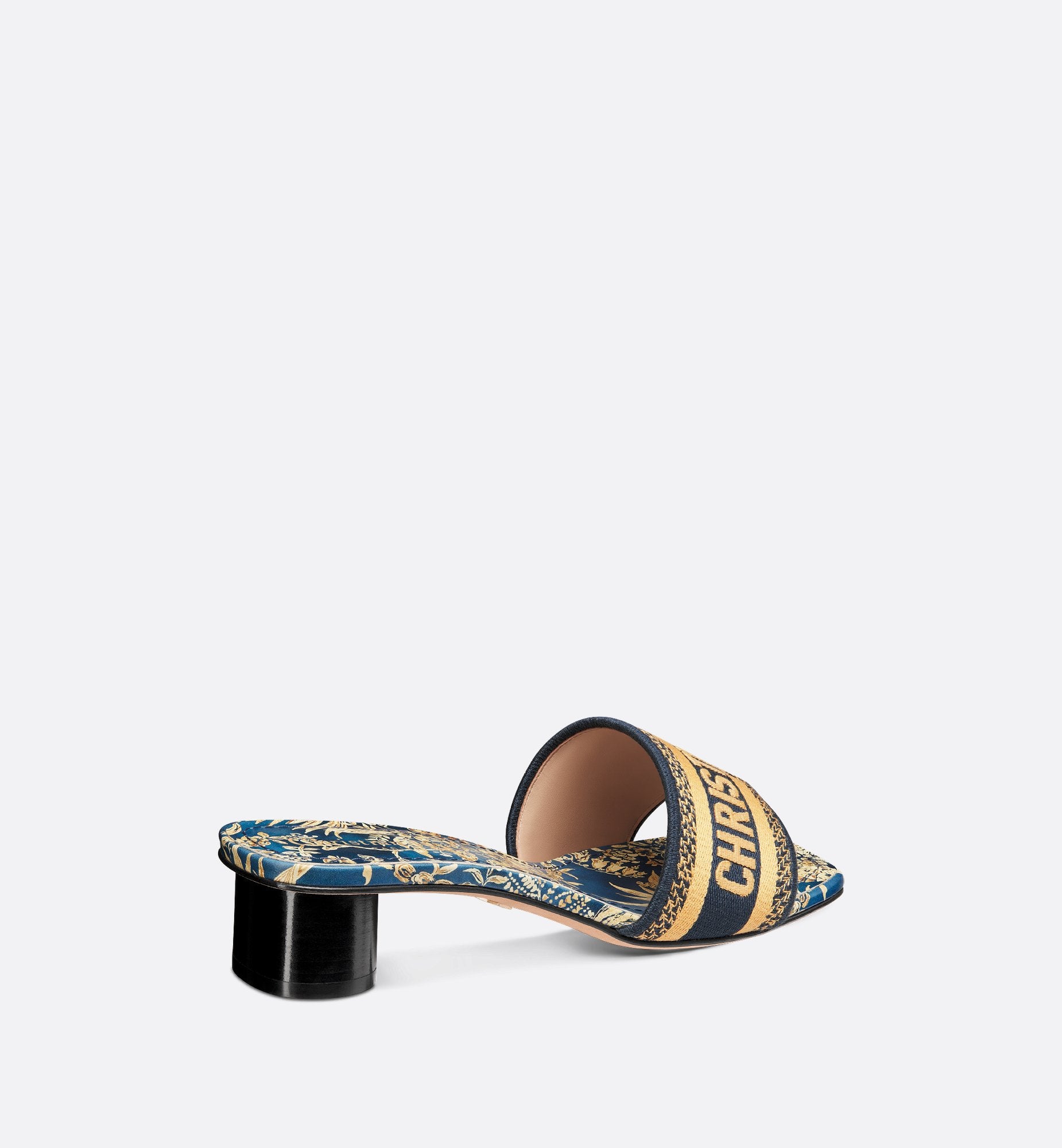 Dway Heeled Slide Cotton Embroidered With Navy Blue And Beige Dior Idylle Motif