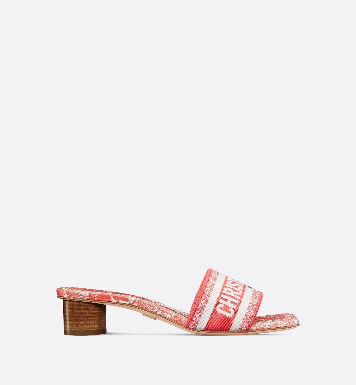 Dioriviera Dway Heeled Slide Cotton Embroidered With Coral Toile De Jouy Sauvage Motif