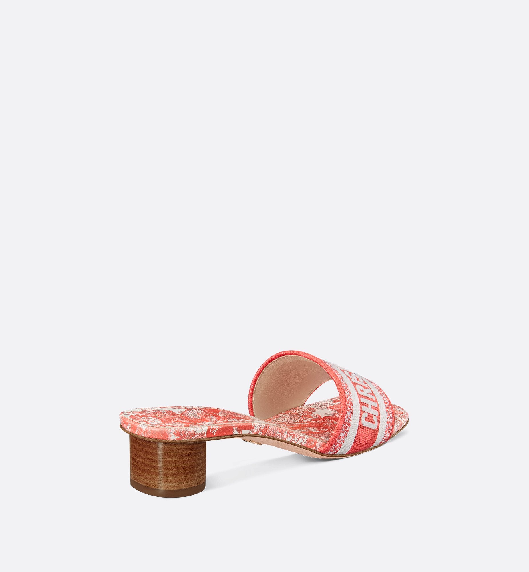 Dioriviera Dway Heeled Slide Cotton Embroidered With Coral Toile De Jouy Sauvage Motif