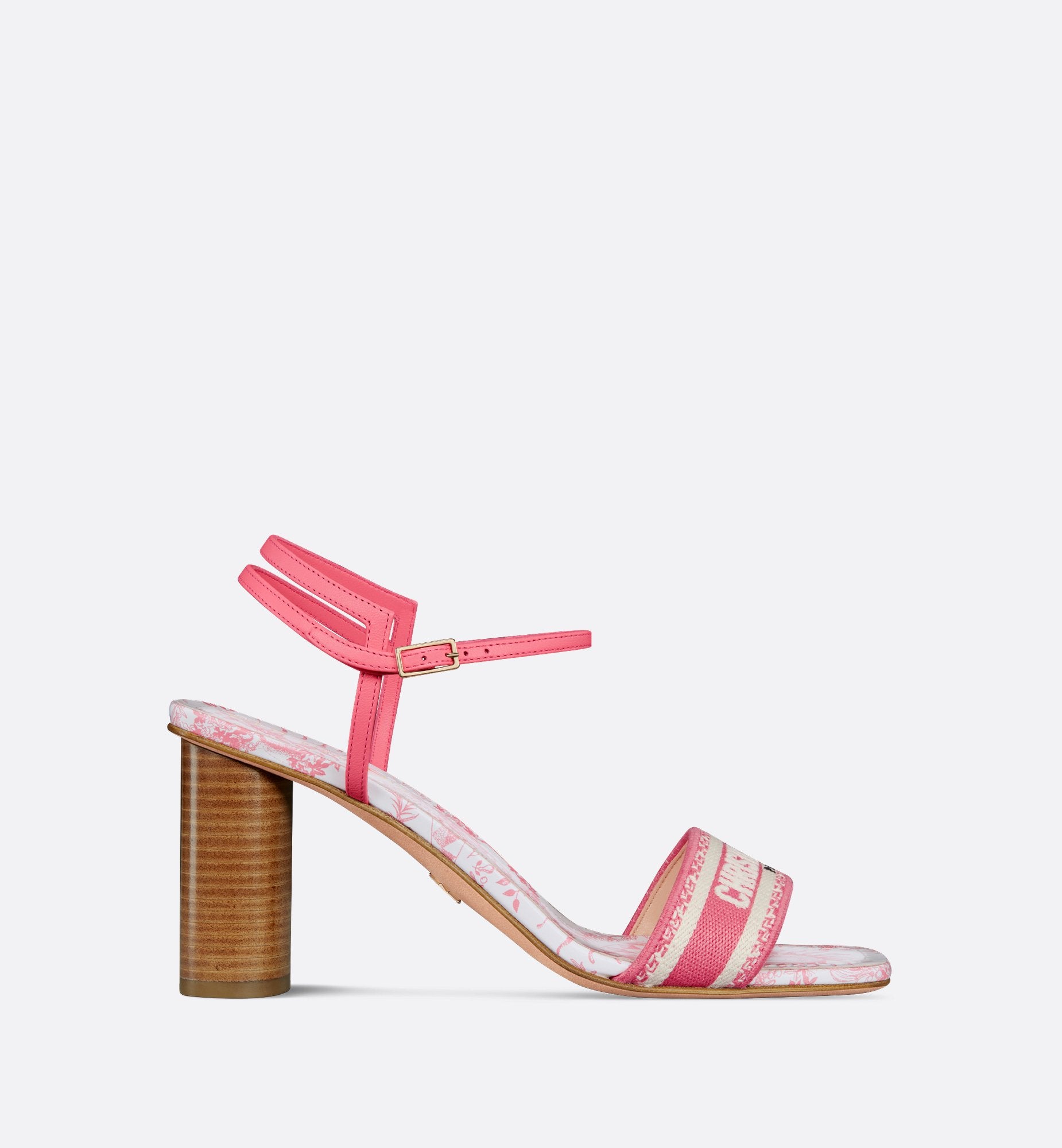 Dioriviera Dway Heeled Sandal Cotton Embroidered With Candy Pink Toile De Jouy Soleil Motif