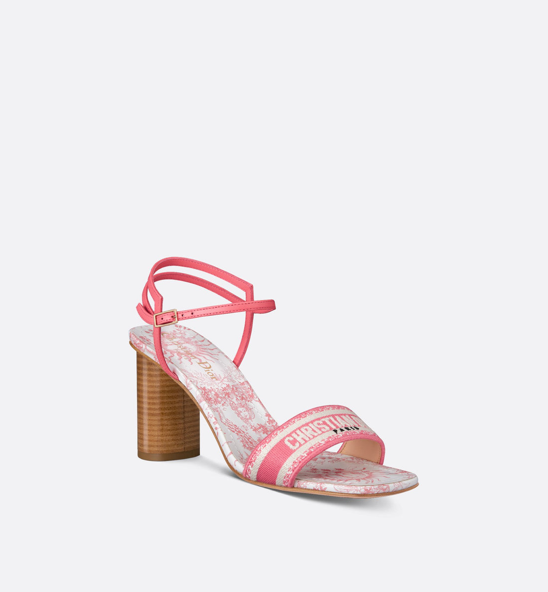 Dioriviera Dway Heeled Sandal Cotton Embroidered With Candy Pink Toile De Jouy Soleil Motif