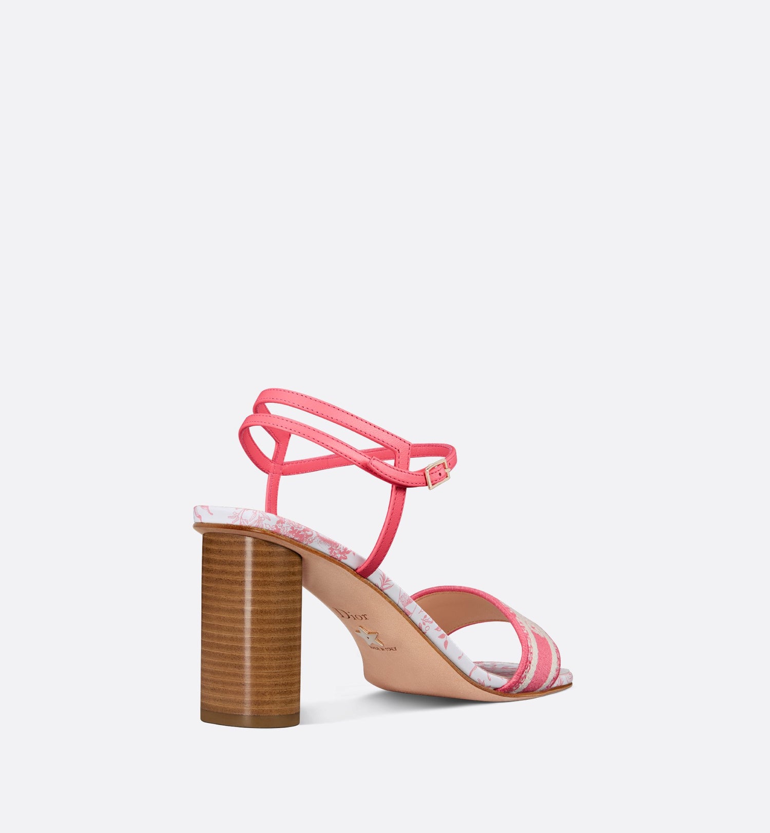 Dioriviera Dway Heeled Sandal Cotton Embroidered With Candy Pink Toile De Jouy Soleil Motif