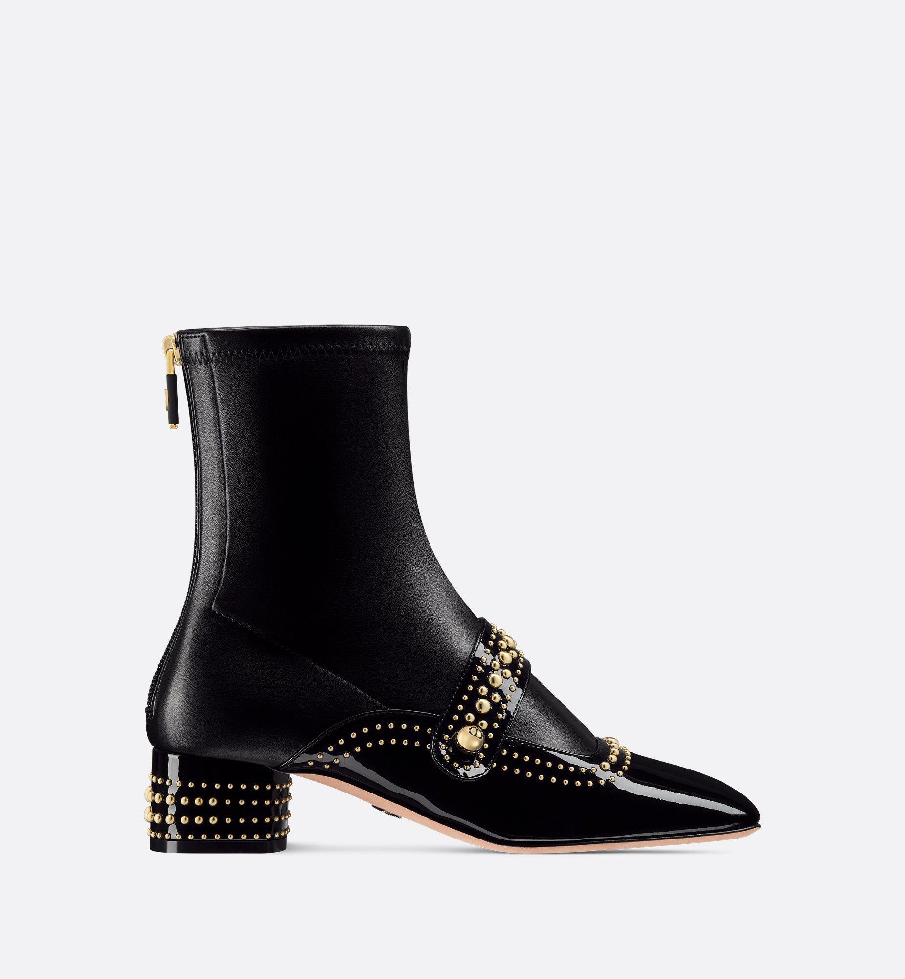 Belle-D Heeled Ankle Boot Black Patent Calfskin And Gold-Finish Studs