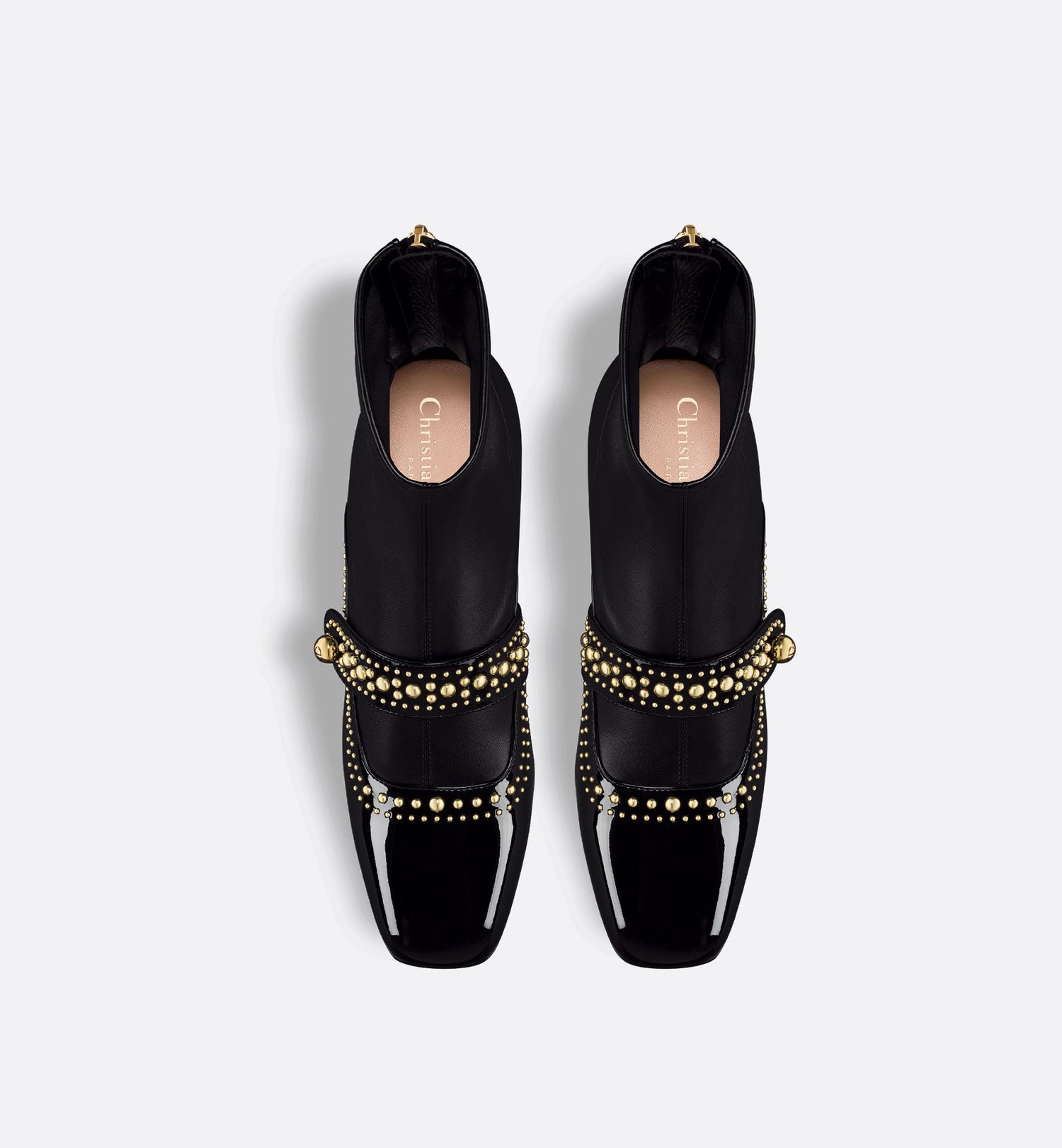 Belle D Heeled Ankle Boot Black Patent Calfskin And Gold-Finish Studs