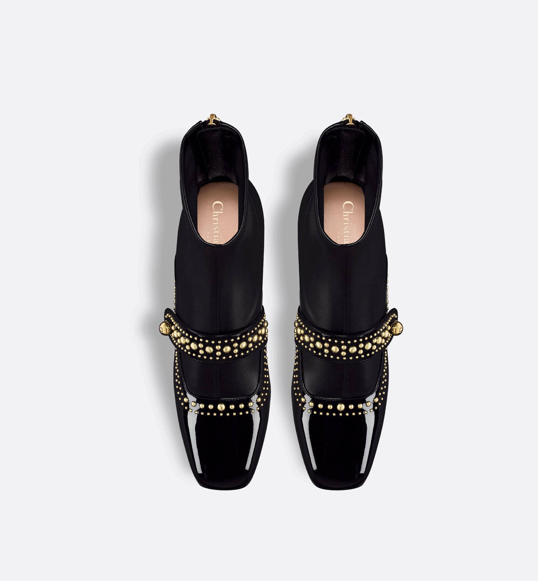 Belle-D Heeled Ankle Boot Black Patent Calfskin And Gold-Finish Studs