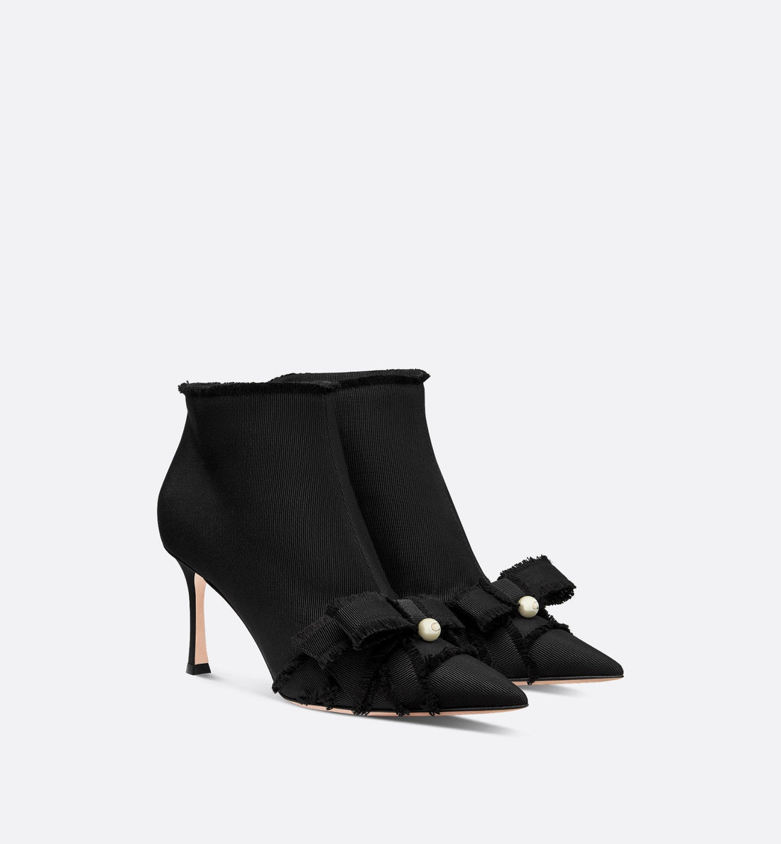 Adiorable Heeled Ankle Boot Black Fringed Grosgrain