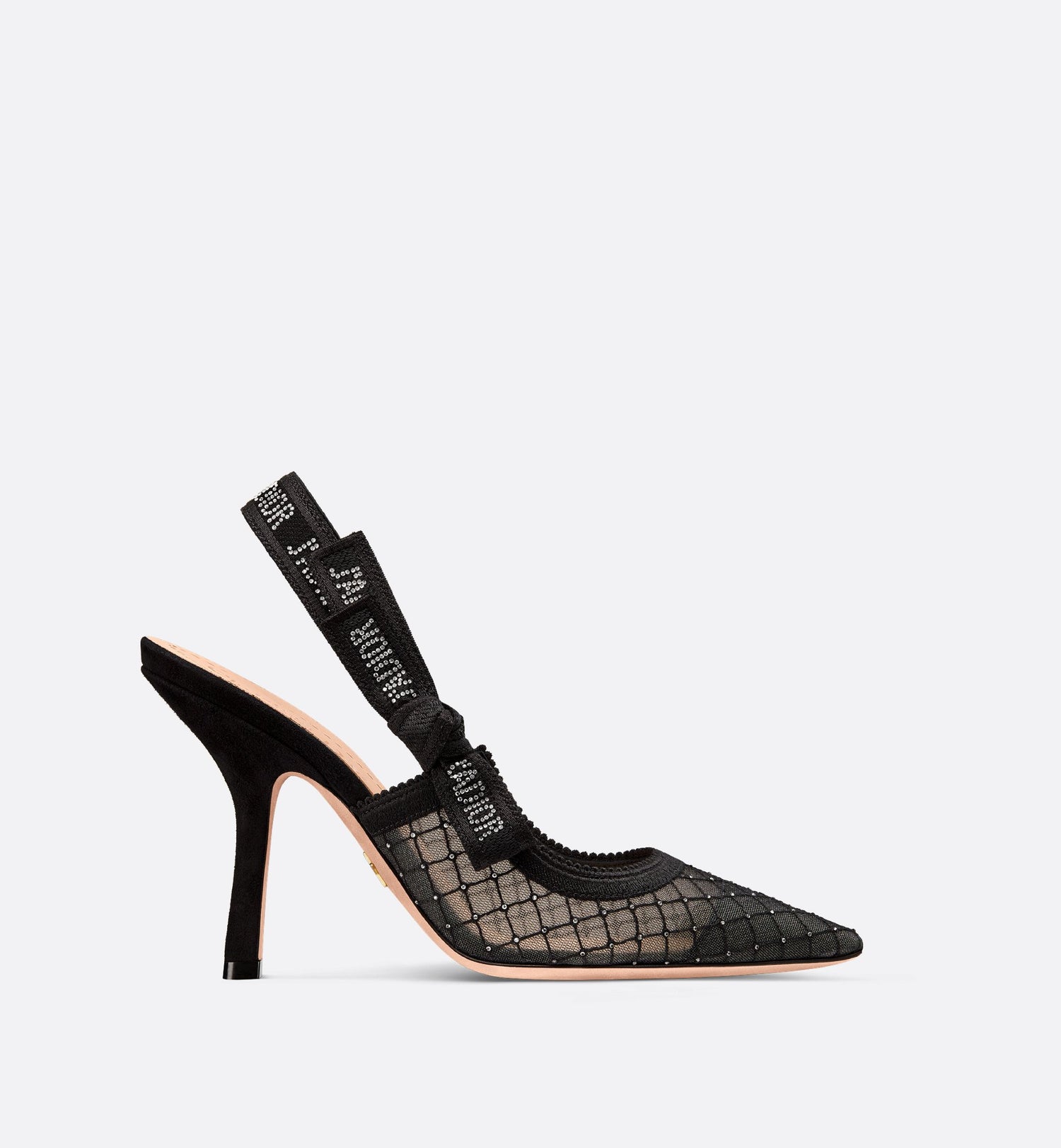 JAdior Slingback Pump Black Transparent Mesh Embroidered With Silver-Tone Strass