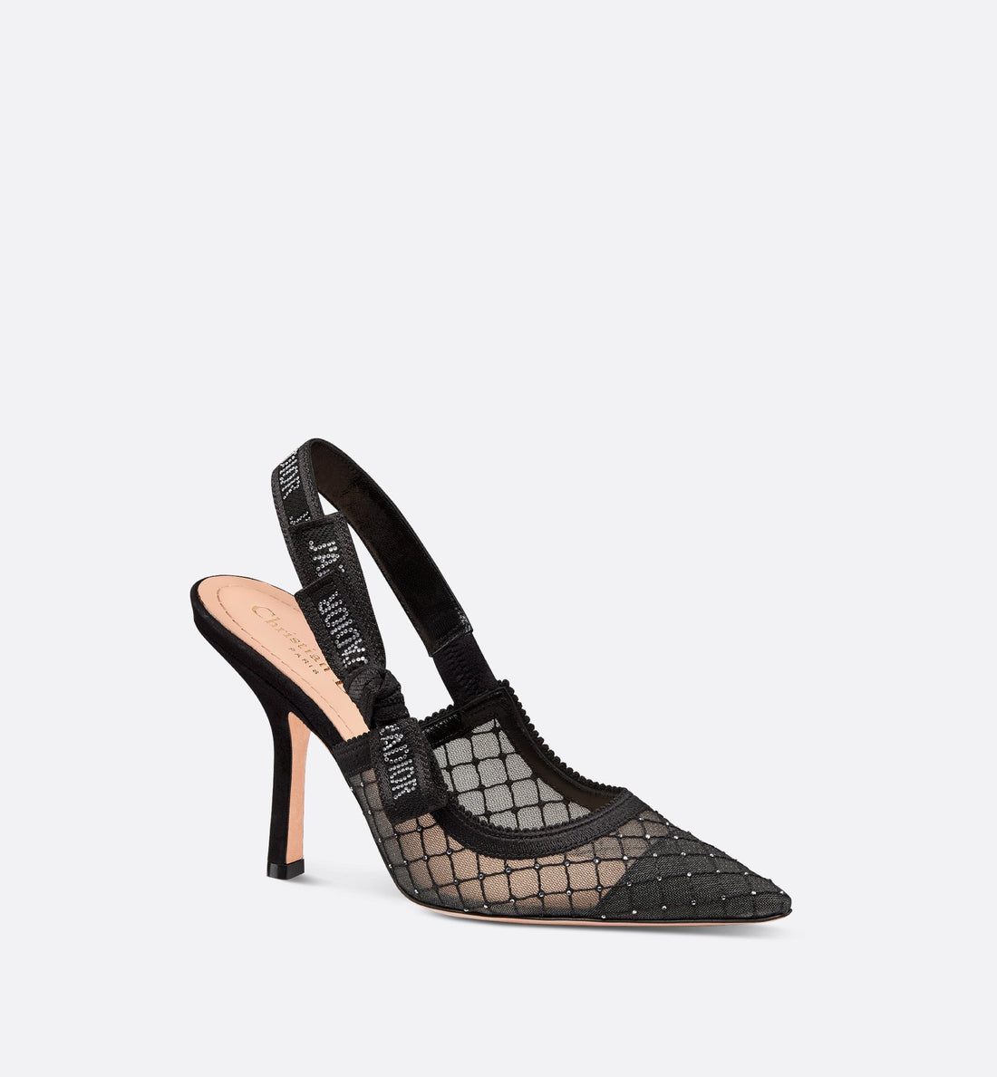 JAdior Slingback Pump Black Transparent Mesh Embroidered With Silver-Tone Strass