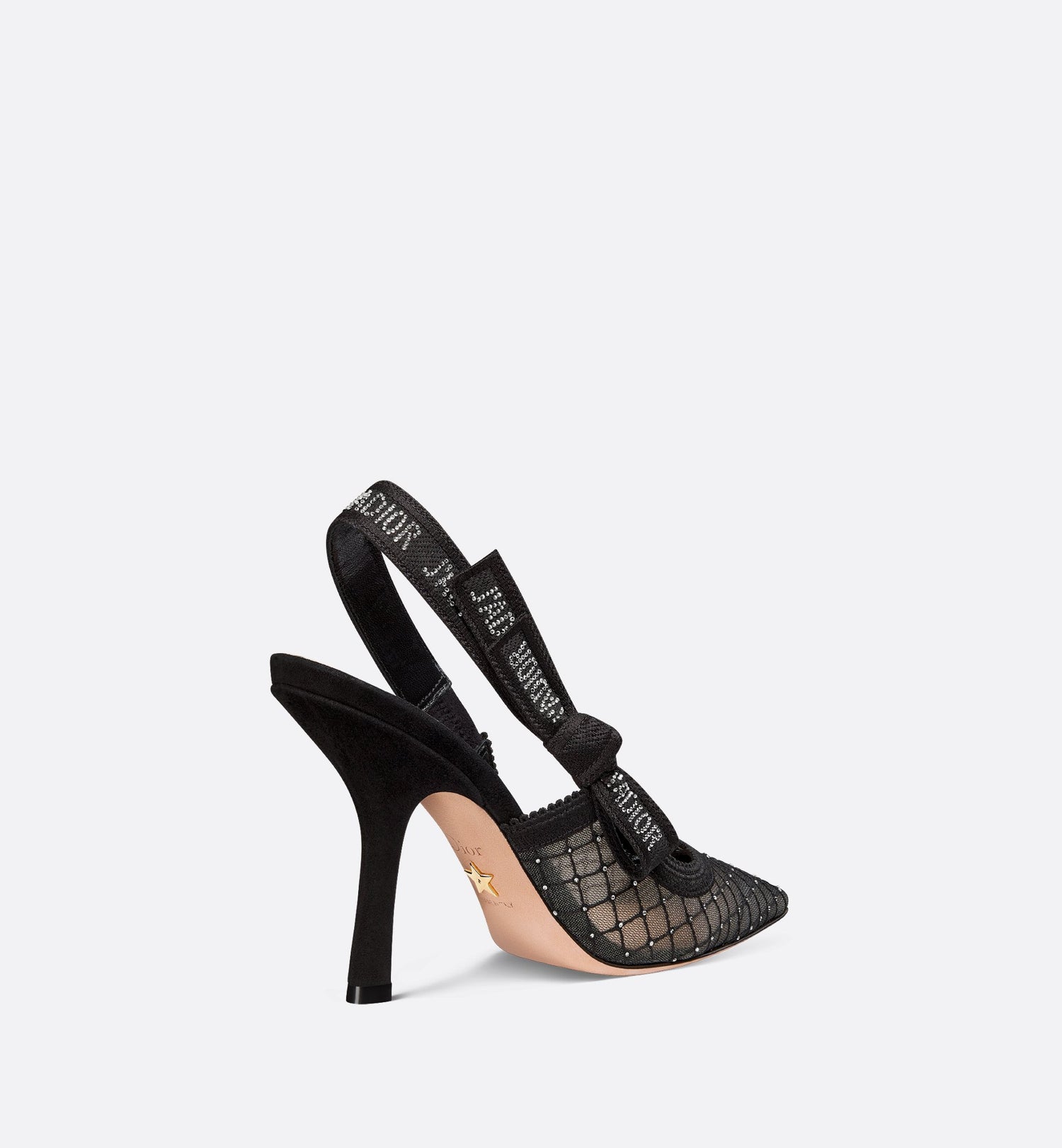 JAdior Slingback Pump Black Transparent Mesh Embroidered With Silver-Tone Strass