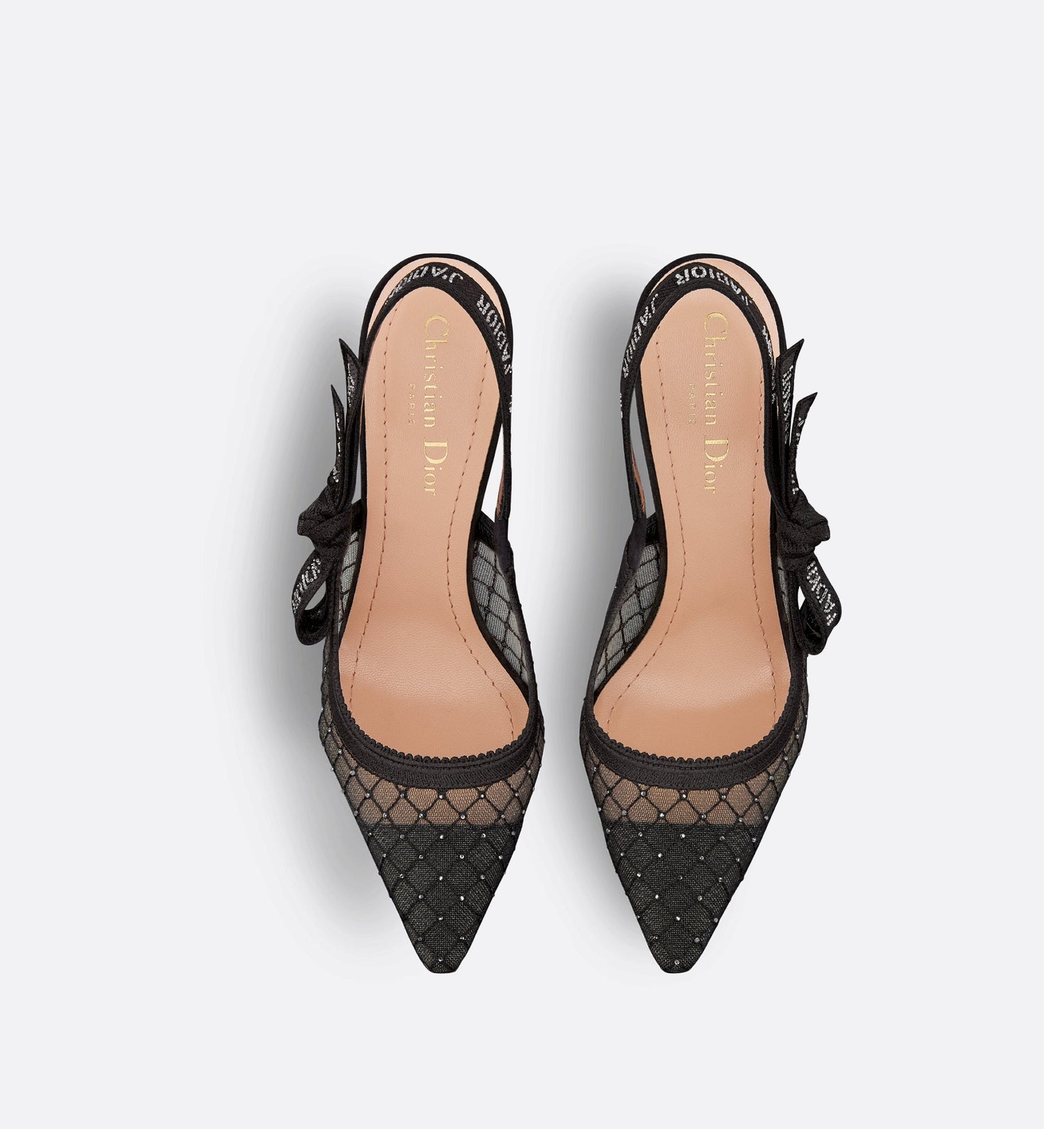 JAdior Slingback Pump Black Transparent Mesh Embroidered With Silver-Tone Strass