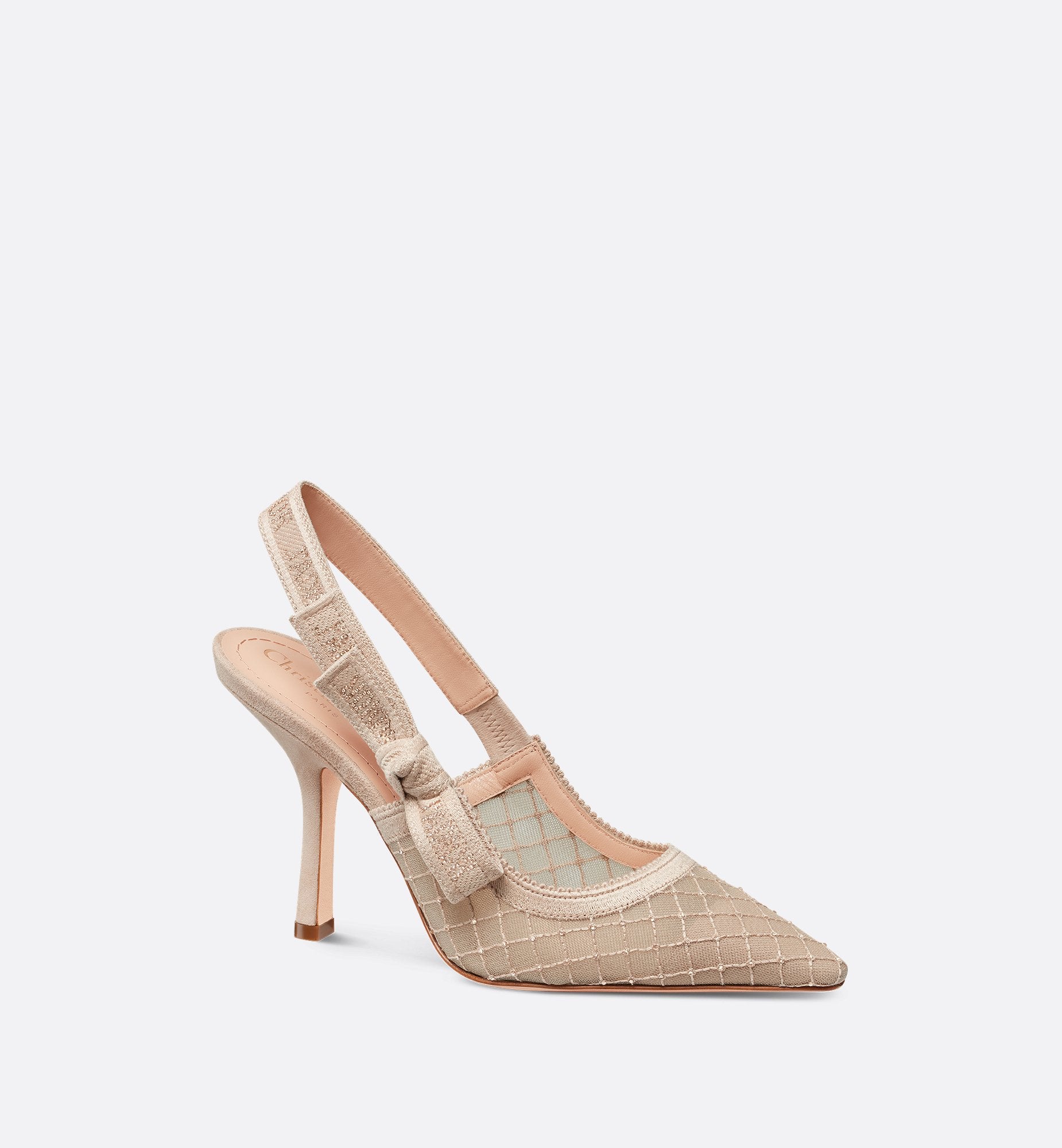 JAdior Slingback Pump Transparent Mesh Embroidered With Nude Strass