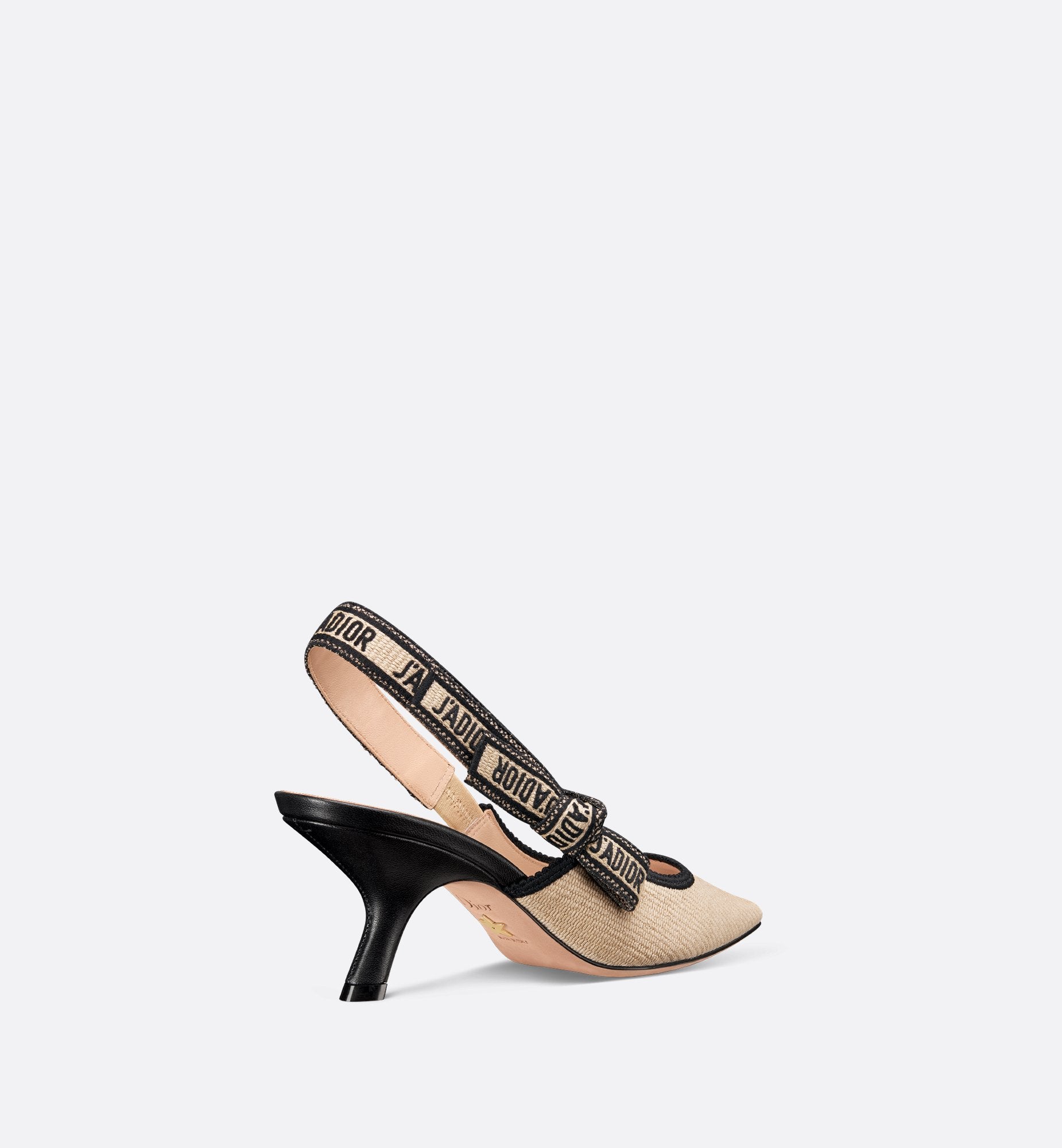 JAdior Slingback Pump Natural Raffia And Black Embroidered Cotton