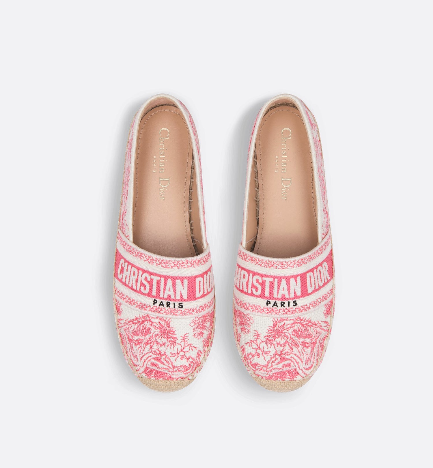 Dioriviera Granville Espadrille Cotton Embroidered With Candy Pink Toile De Jouy Sauvage Motif