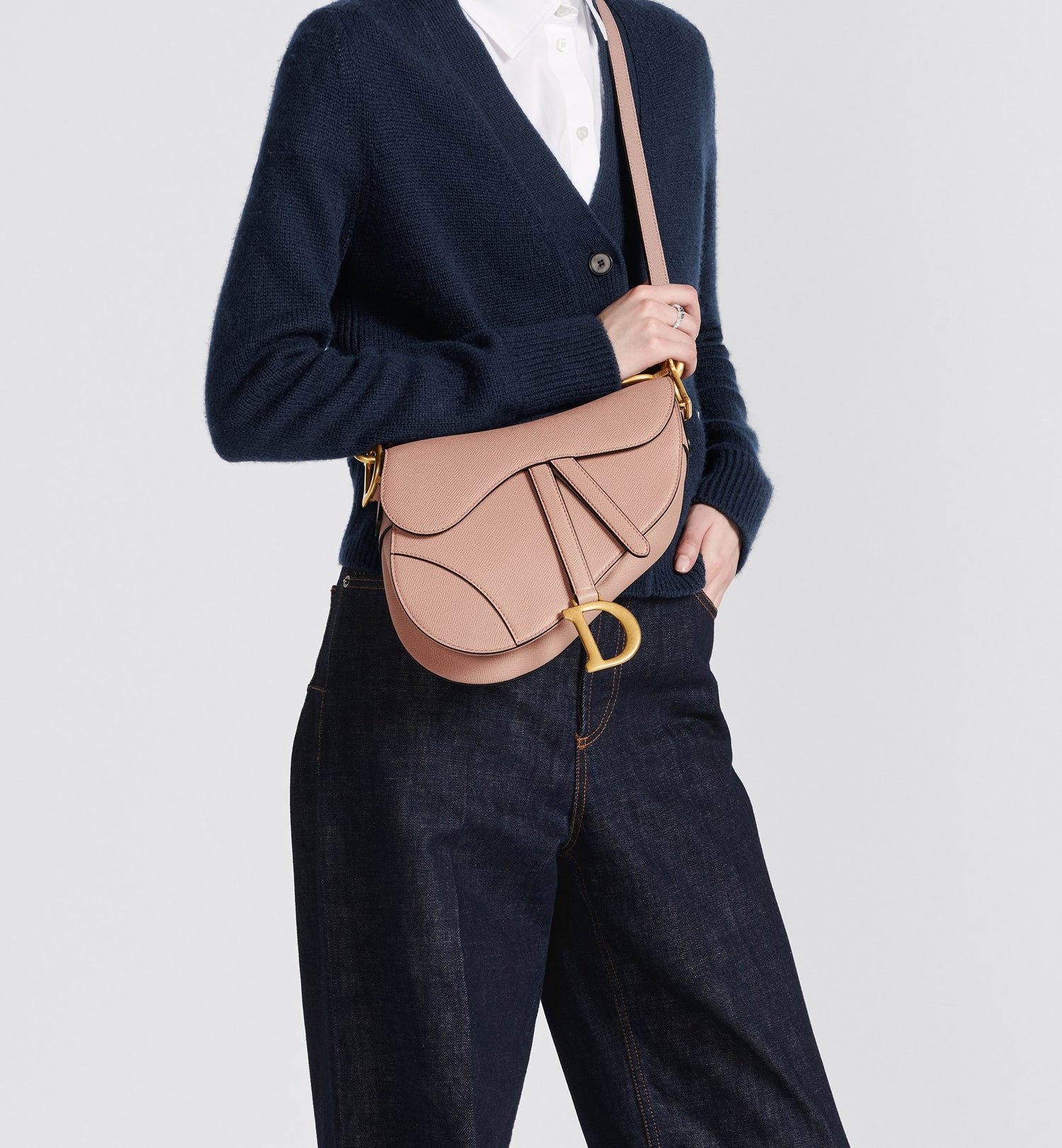 Saddle Bag With Strap Blush Grained Calfskin