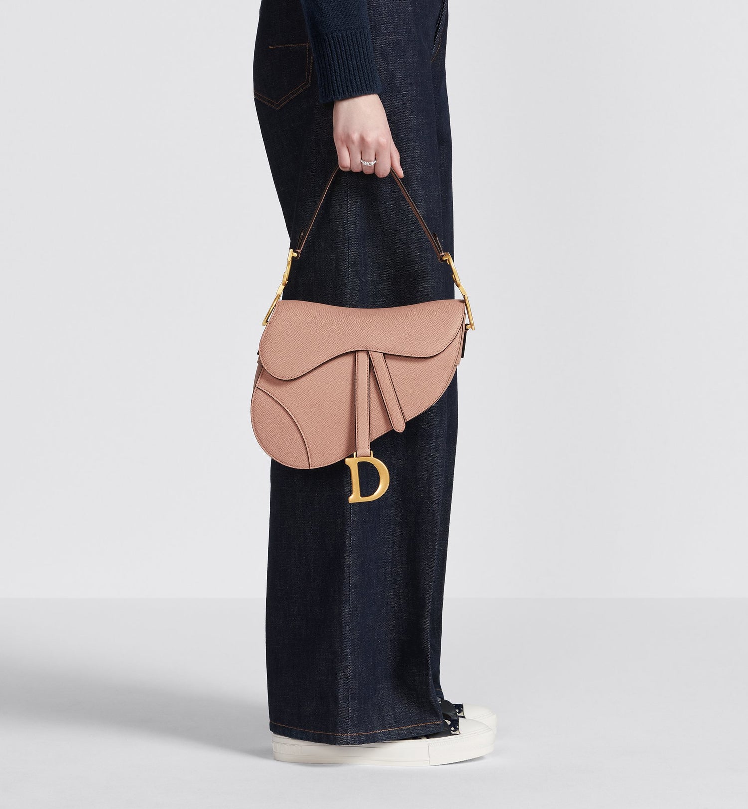 Saddle Bag With Strap Blush Grained Calfskin