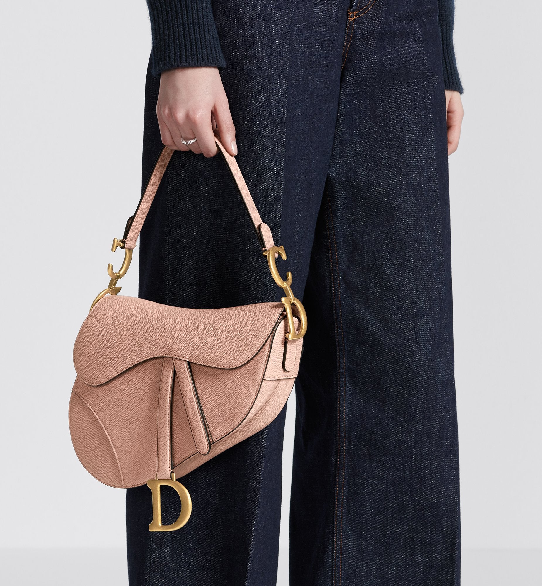 Saddle Bag With Strap Blush Grained Calfskin