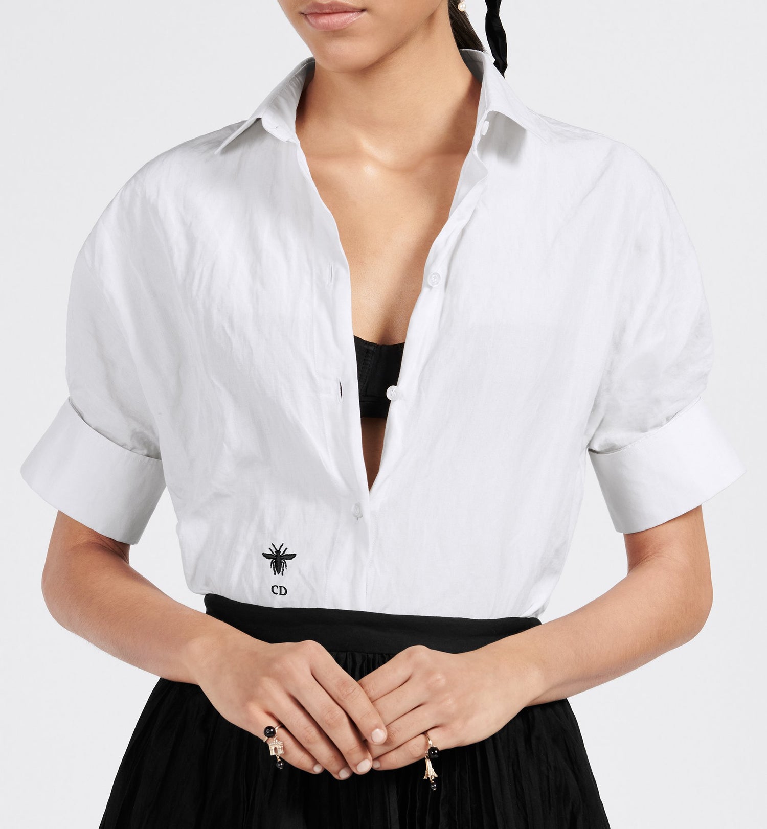 Blouse With Puff Sleeves White Cotton Poplin