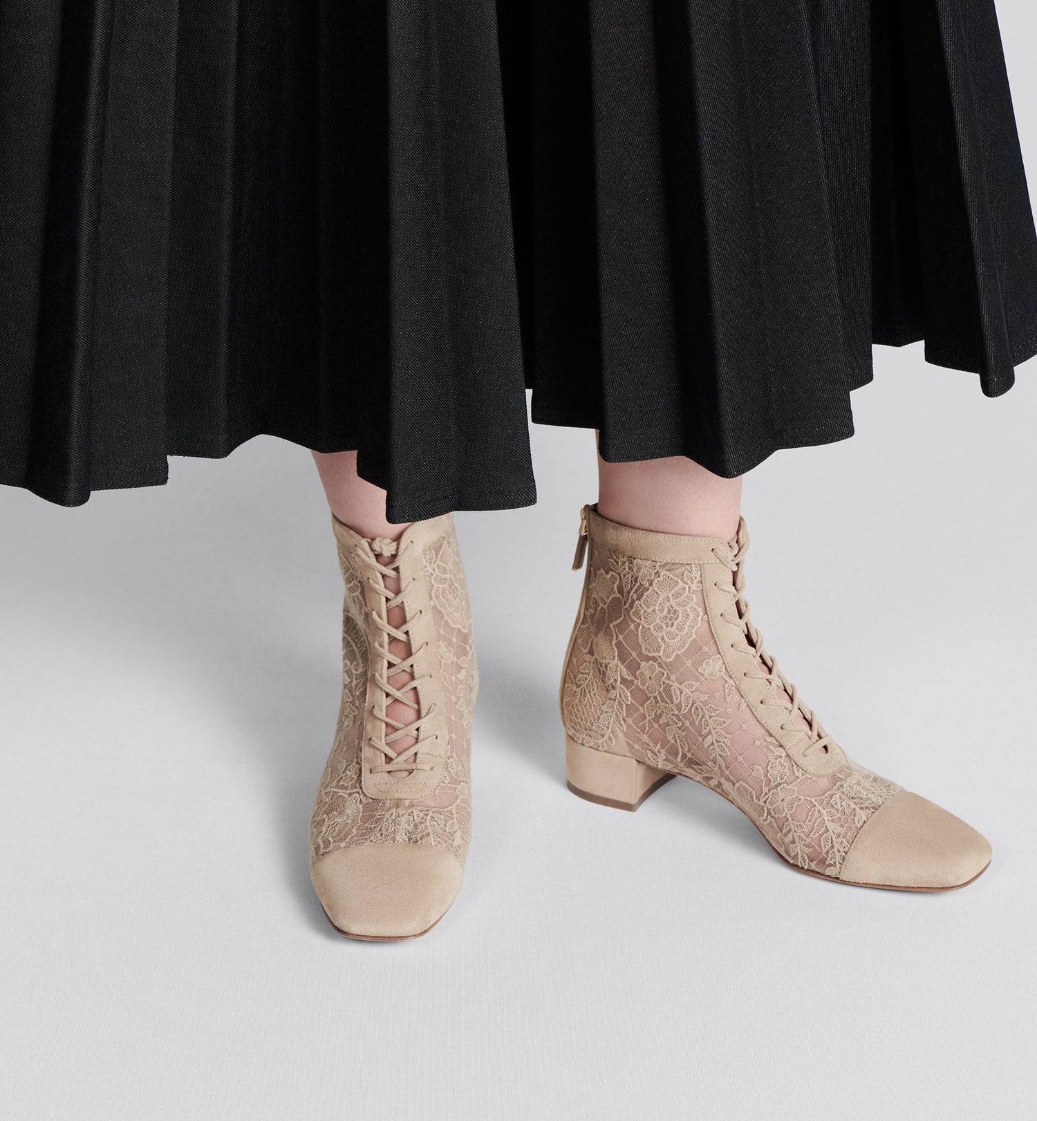 Naughtily-D Heeled Ankle Boot Transparent Mesh With Sand-Colored Dior Roses Embroidery And Suede Goatskin