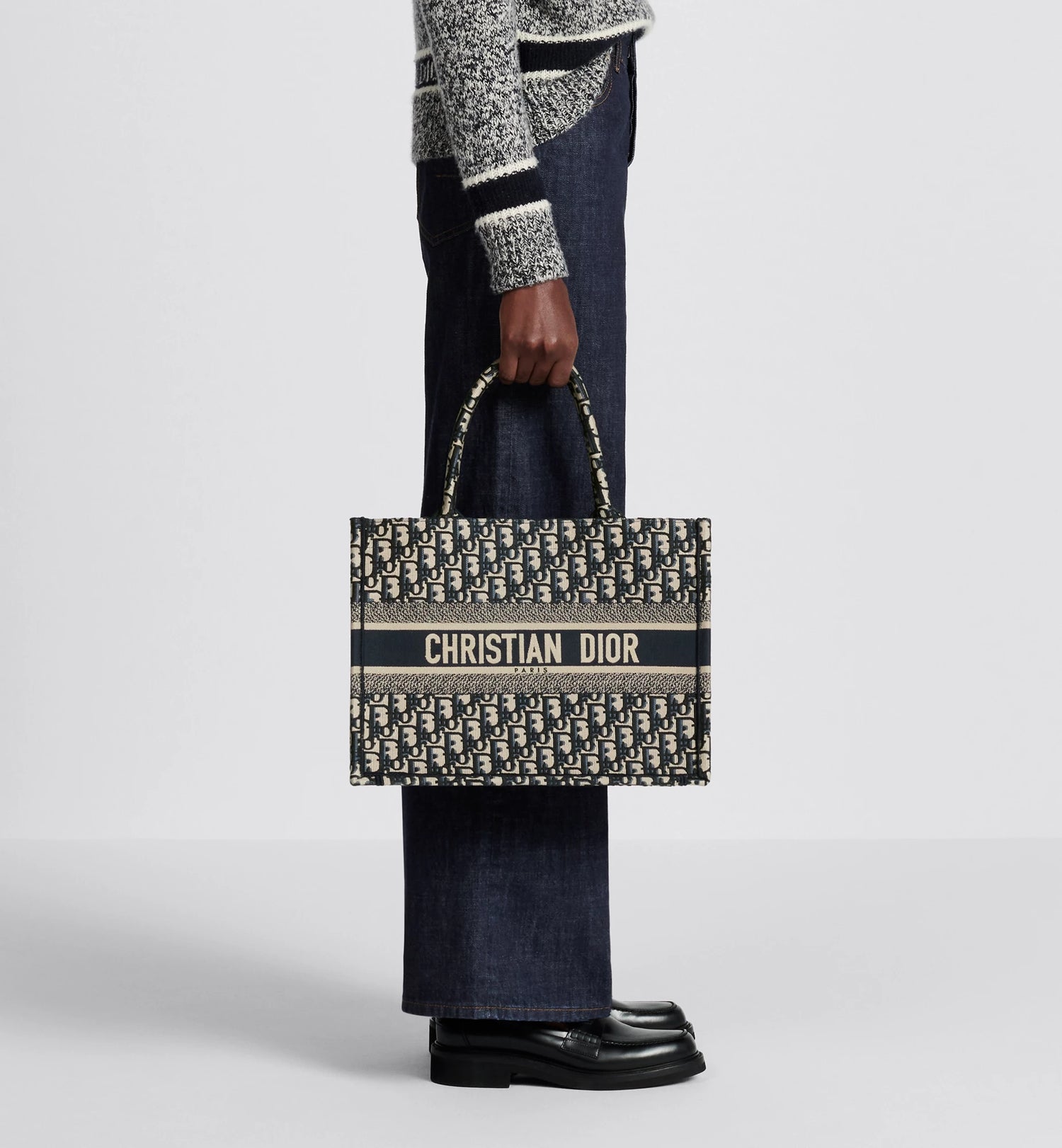 Medium Dior Book Tote Ecru and Blue Dior Oblique Embroidery 36 x 27.5 Sands UAE