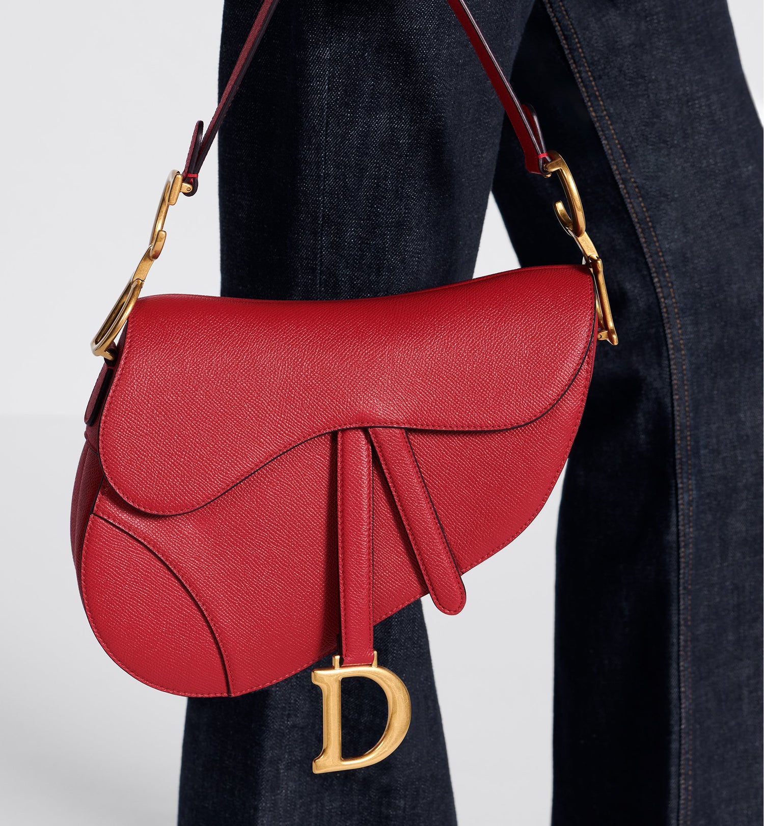 Saddle Bag With Strap Amaryllis Red Grained Calfskin