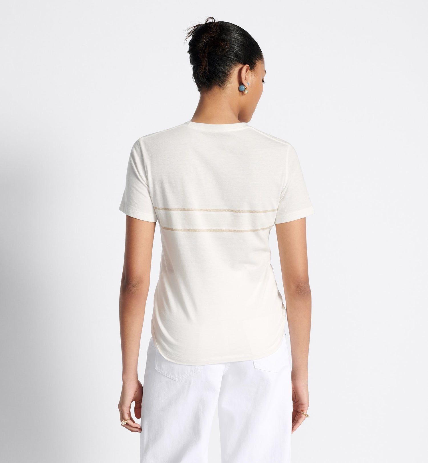 Dior Or T-Shirt White And Gold-Tone Technical Cotton Jersey