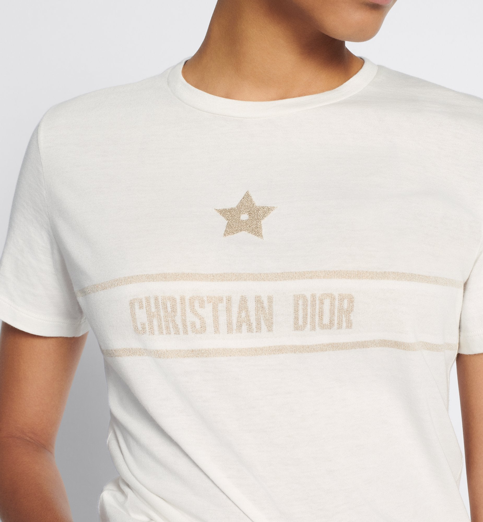 Dior Or T-Shirt White And Gold-Tone Technical Cotton Jersey