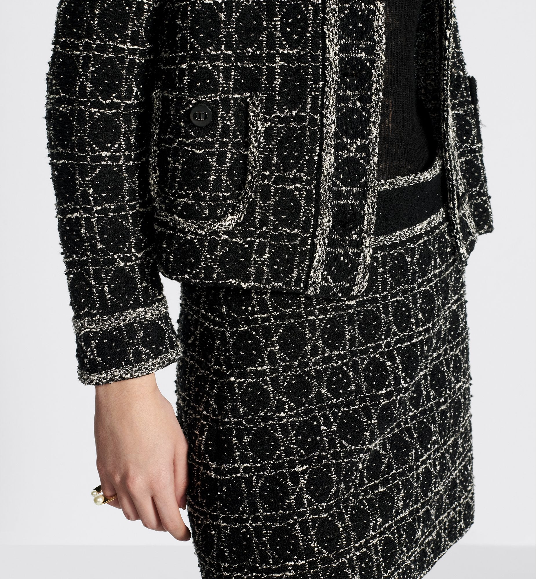 Macrocannage Jacket Black And White Technical Cotton Tweed