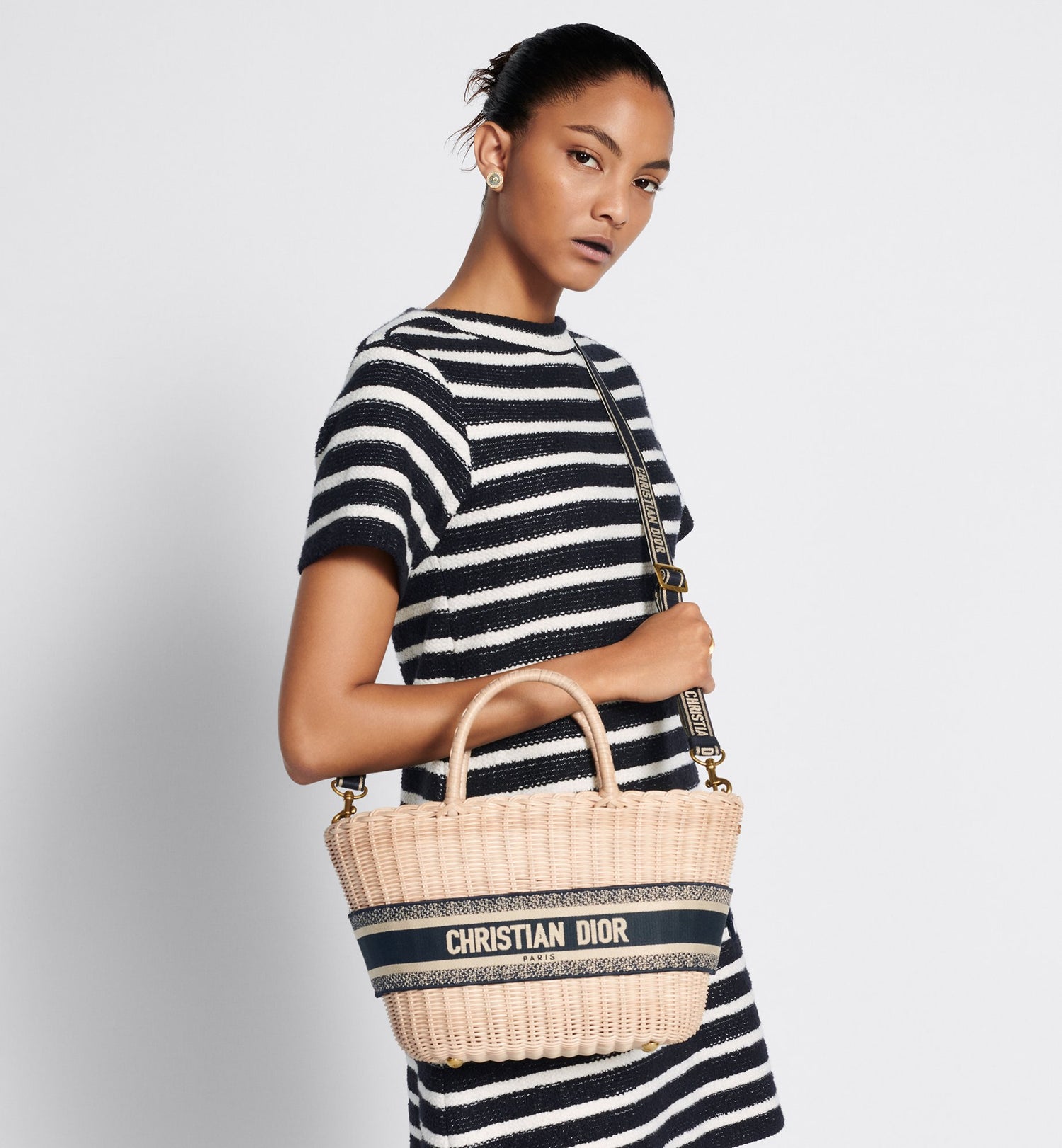 Hat Basket Bag Natural Wicker And Blue Dior Oblique Jacquard