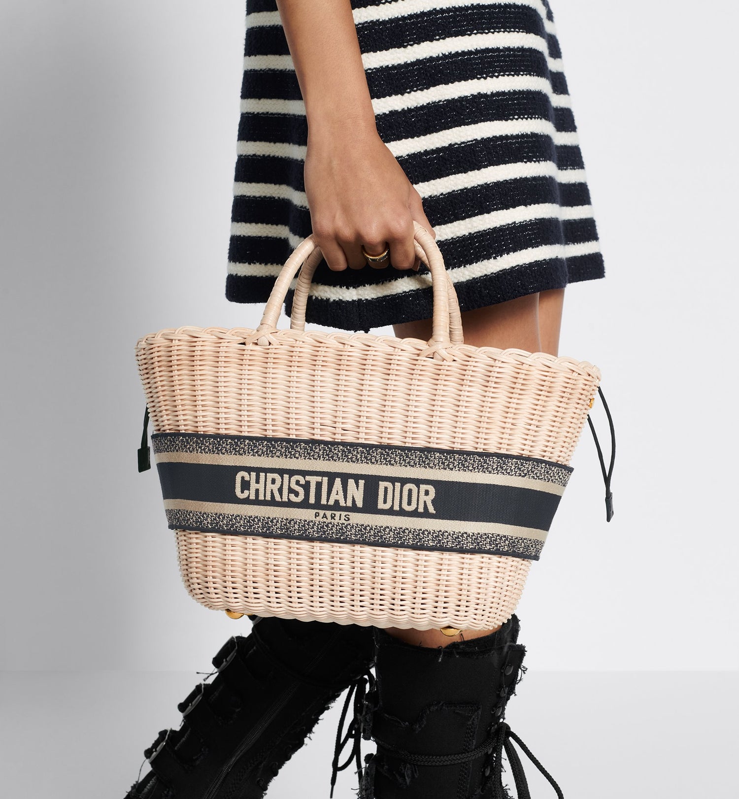 Hat Basket Bag Natural Wicker And Blue Dior Oblique Jacquard