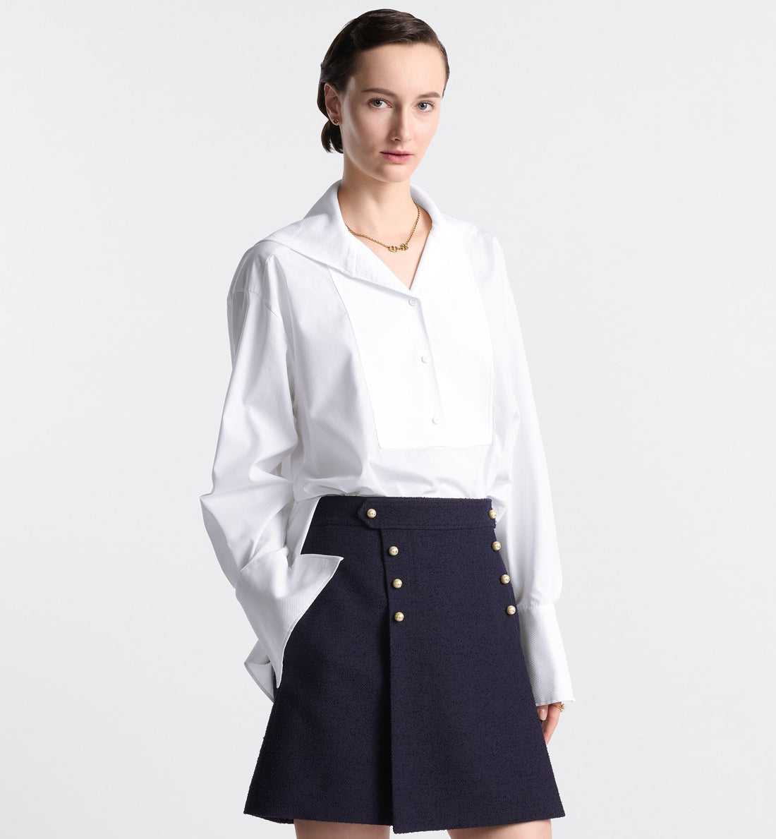 Blouse With Sailor Collar White Cotton Poplin