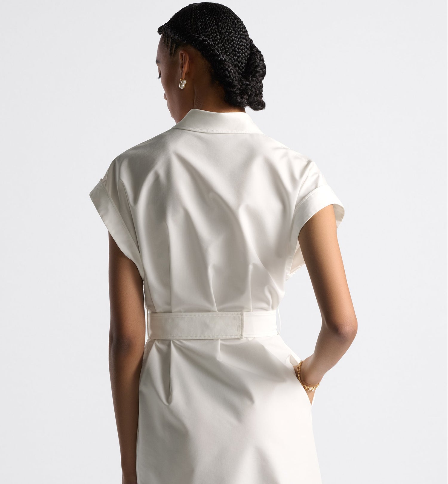 Mid-Length Shirtdress Ecru Cotton And Silk Poplin