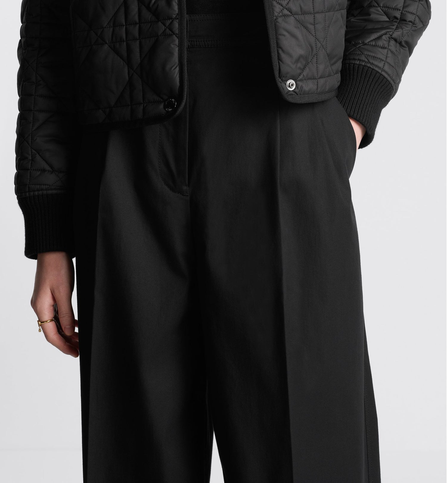 Wide-Leg Pants Black Cotton Gabardine