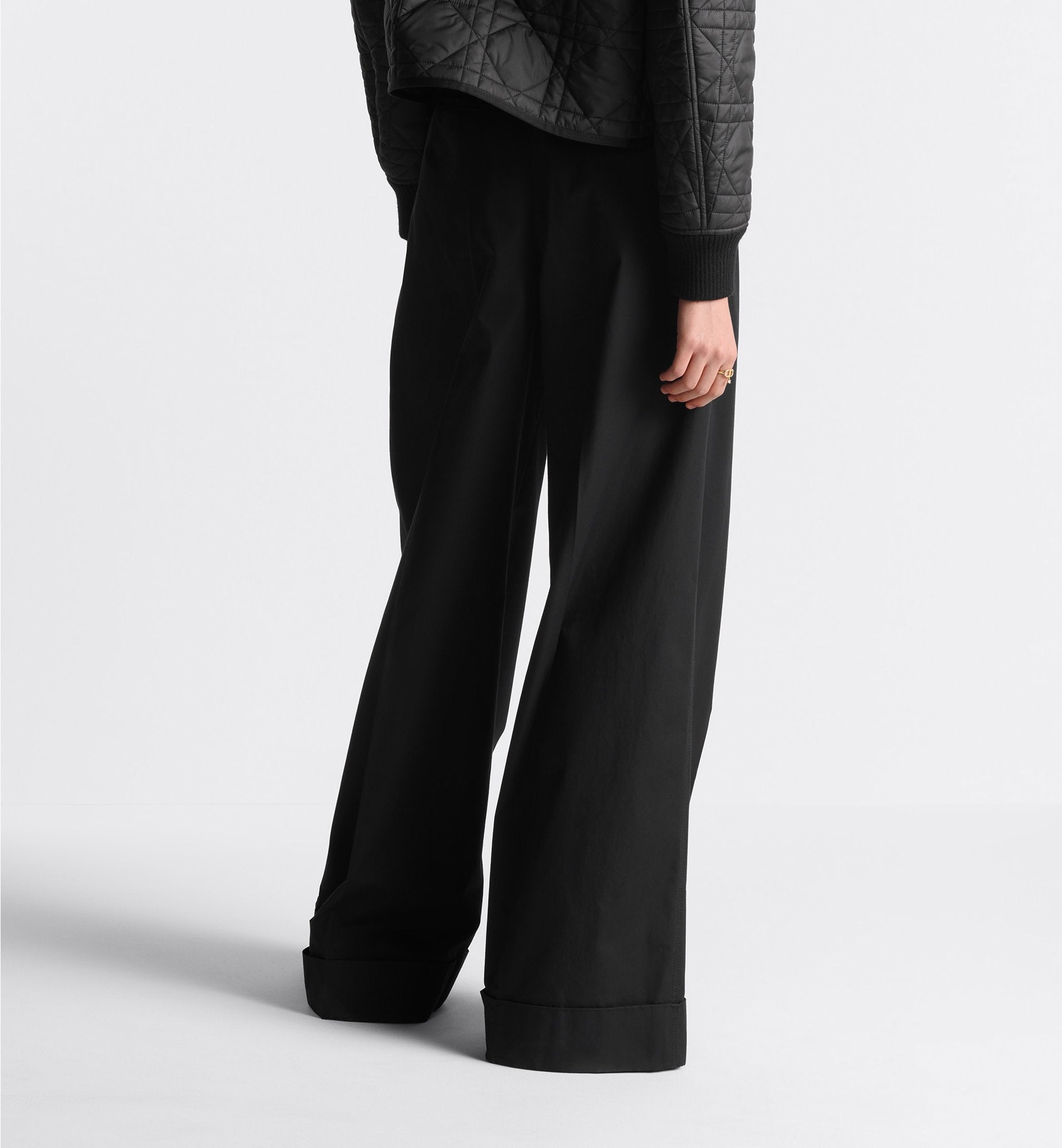 Wide-Leg Pants Black Cotton Gabardine