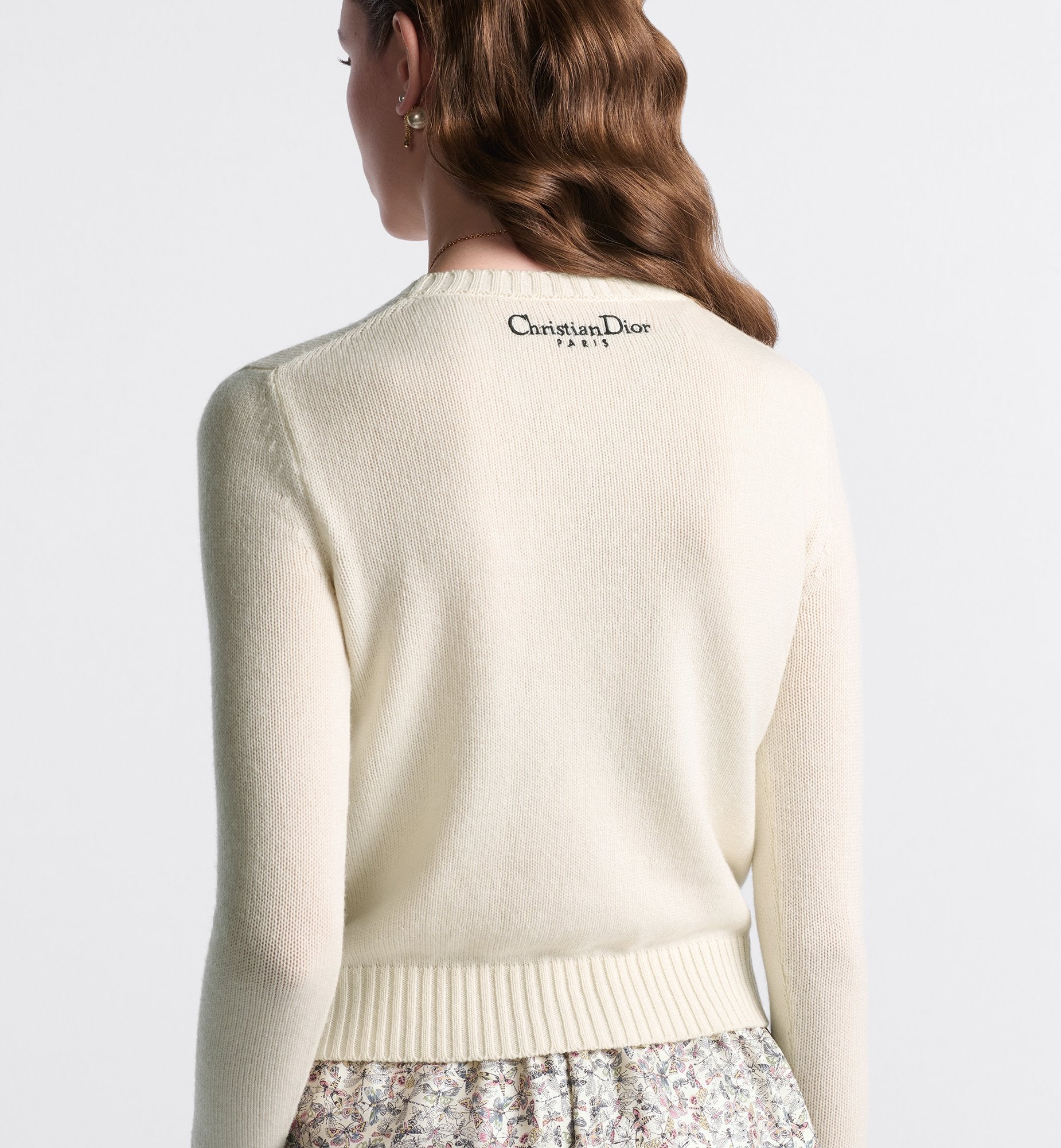 Embroidered Sweater White Cashmere Knit With Multicolor Dior Herbarium Motif