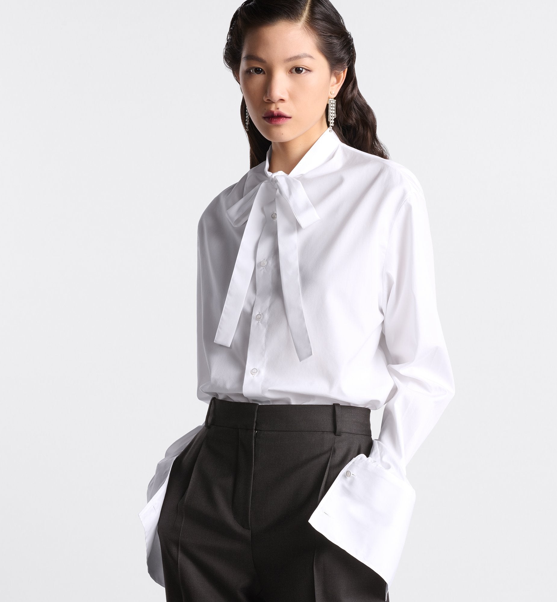 Ascot Blouse White Cotton Poplin