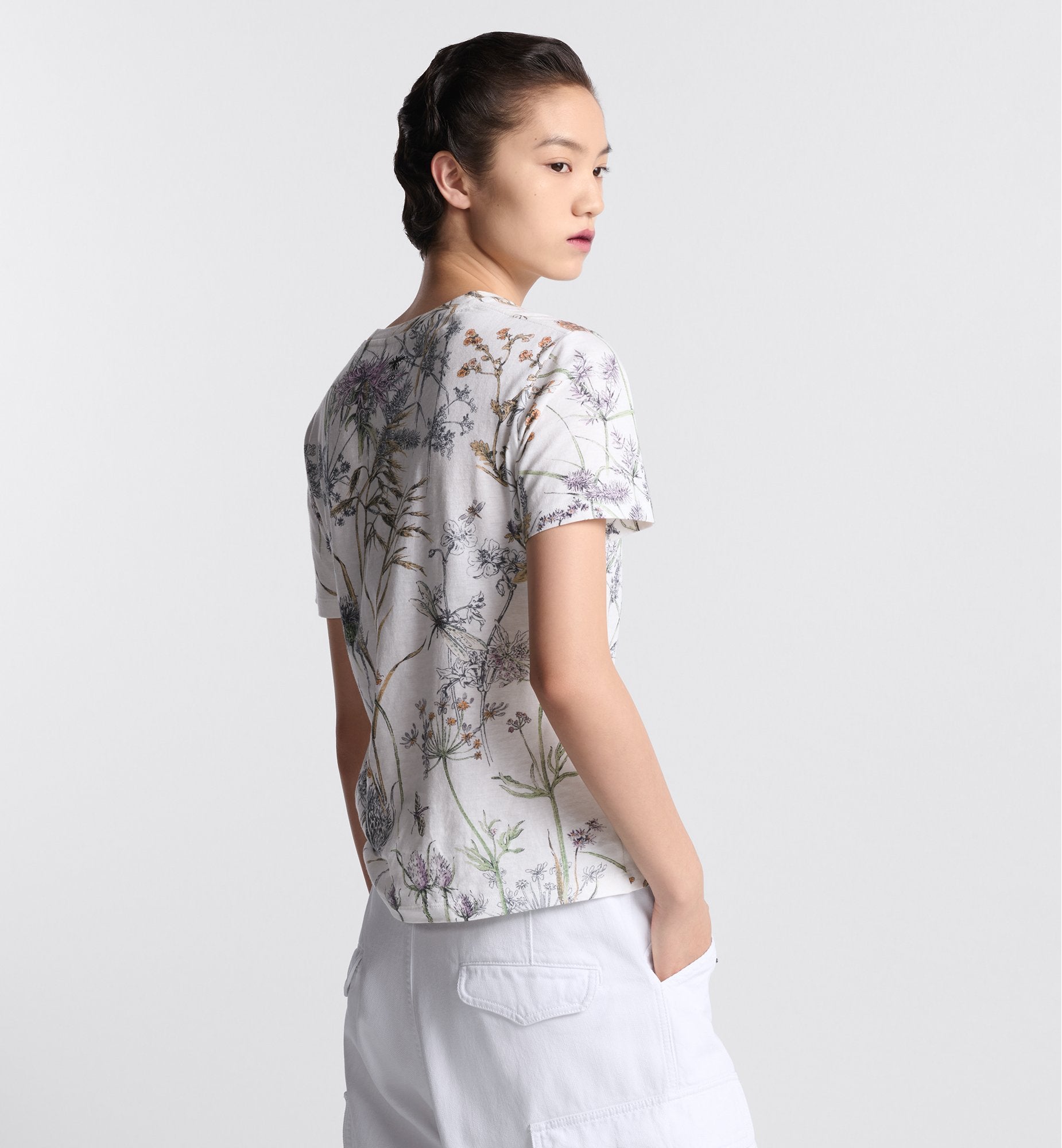 T Shirt White Cotton And Linen Jersey With Multicolor Dior Herbarium Motif